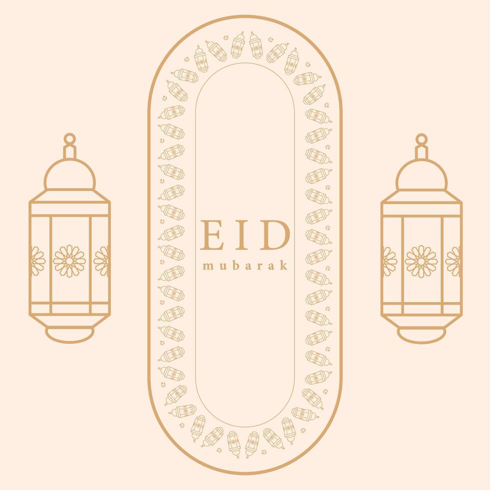 Minimalist Eid Mubarak Greeting Card with Lanterns and Islamic Arch Frame vector