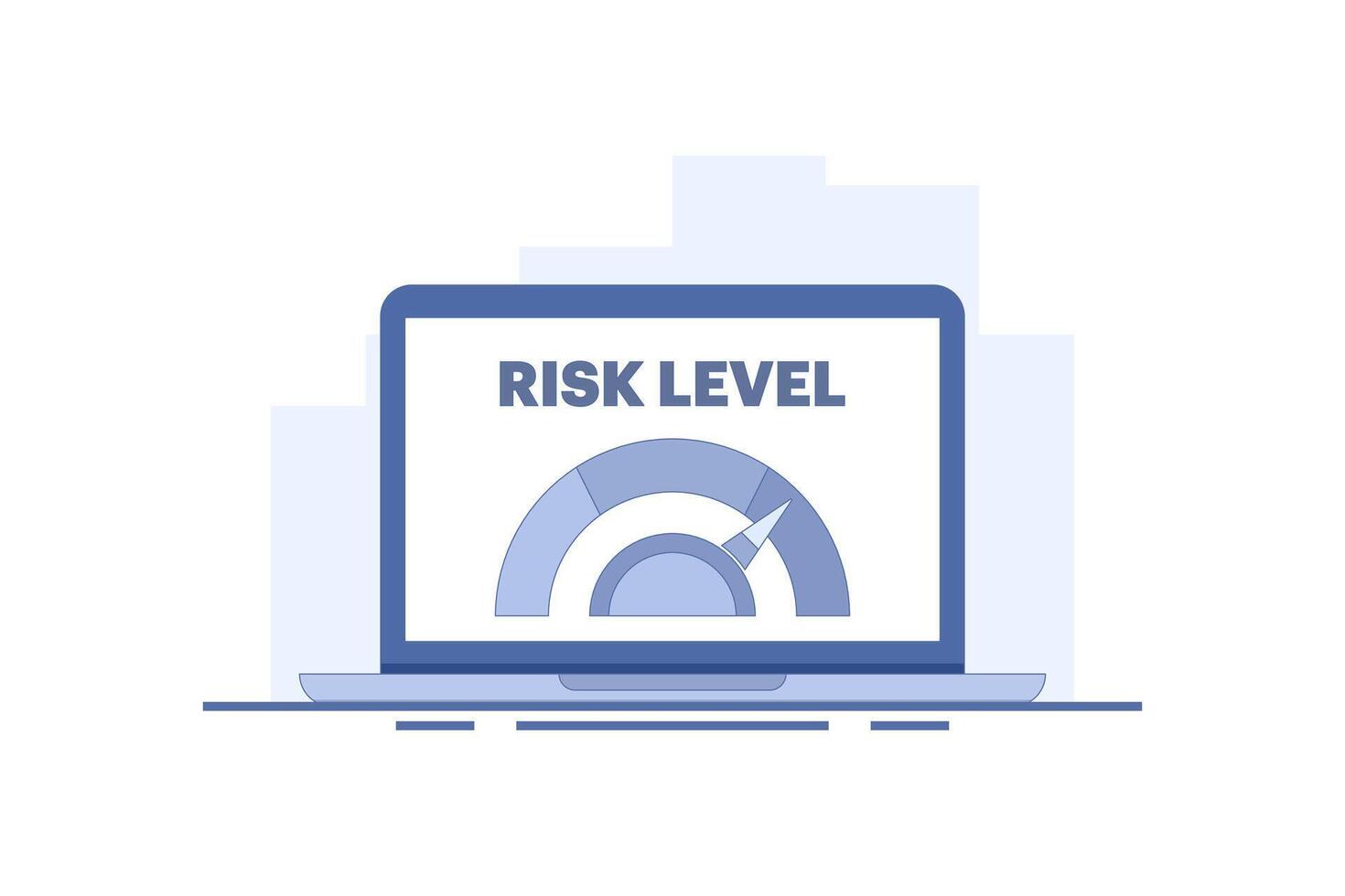 Risk Level Concept. Risk Assessment. Laptop with Risk Scale. Analyze the level of potential danger, control or limit losses. Flat Illustration Design on background. vector