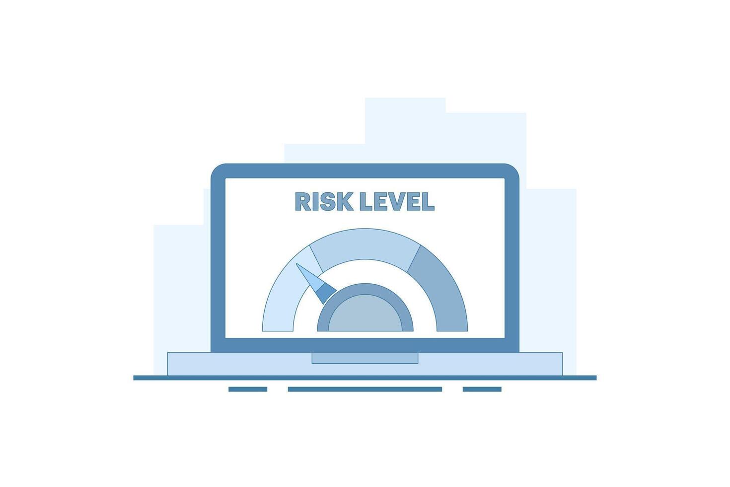 Risk Level Concept. Risk Assessment. Laptop with Risk Scale. Analyze the level of potential danger, control or limit losses. Flat design Illustration design on background. vector