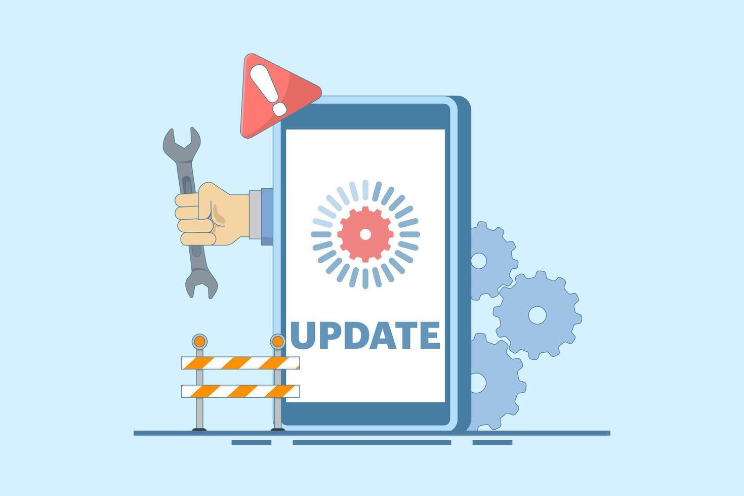 System Maintenance Concept, Smartphone Software Update Screen, Update Process, Software Installation, Operating System, Operating System Support. Simple Flat Cartoon Design Illustration. vector