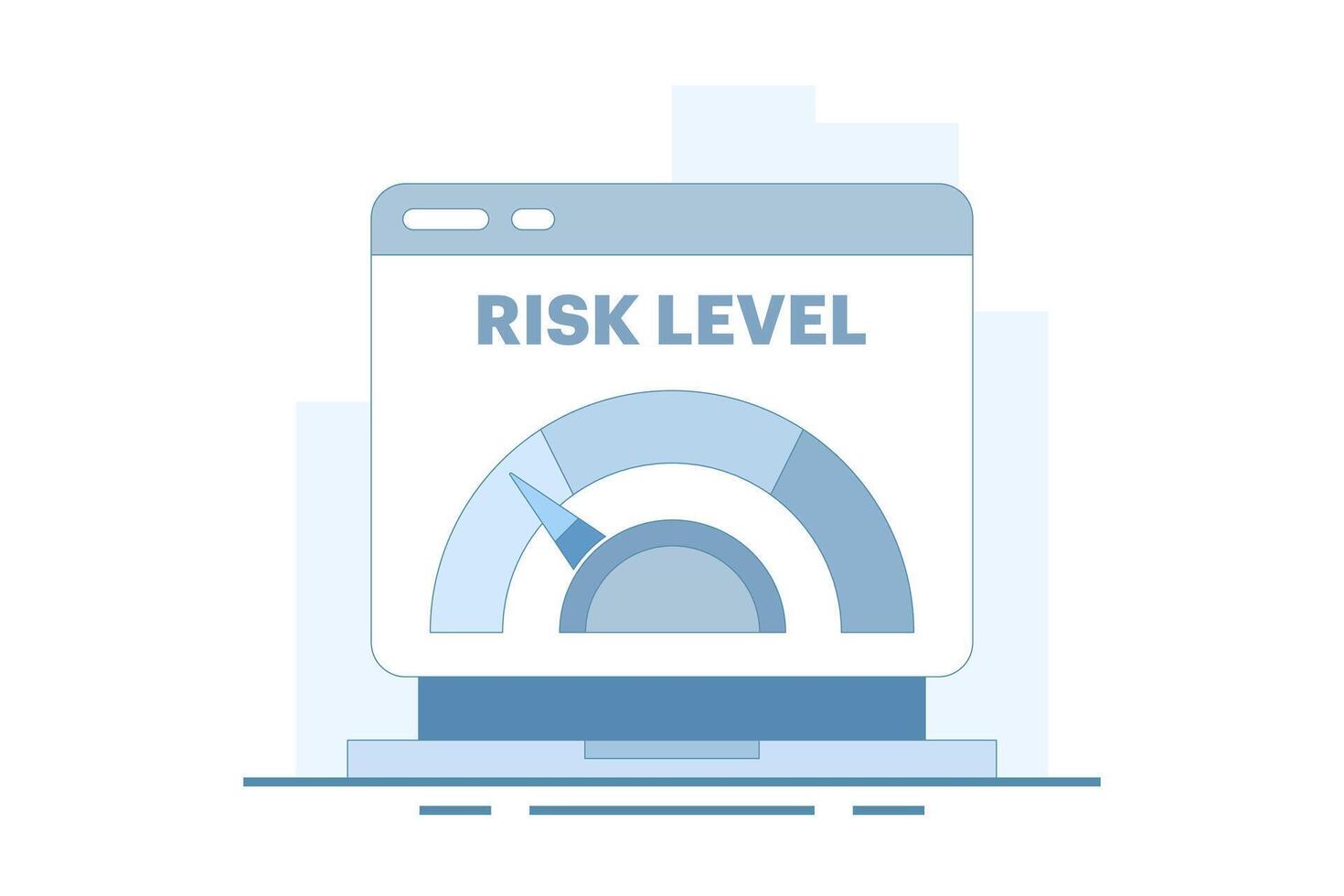 Risk Level Concept. Risk Assessment. Laptop with Risk Scale. Analyze the level of potential danger, control or limit losses. Flat cartoon design Illustration design on background. vector