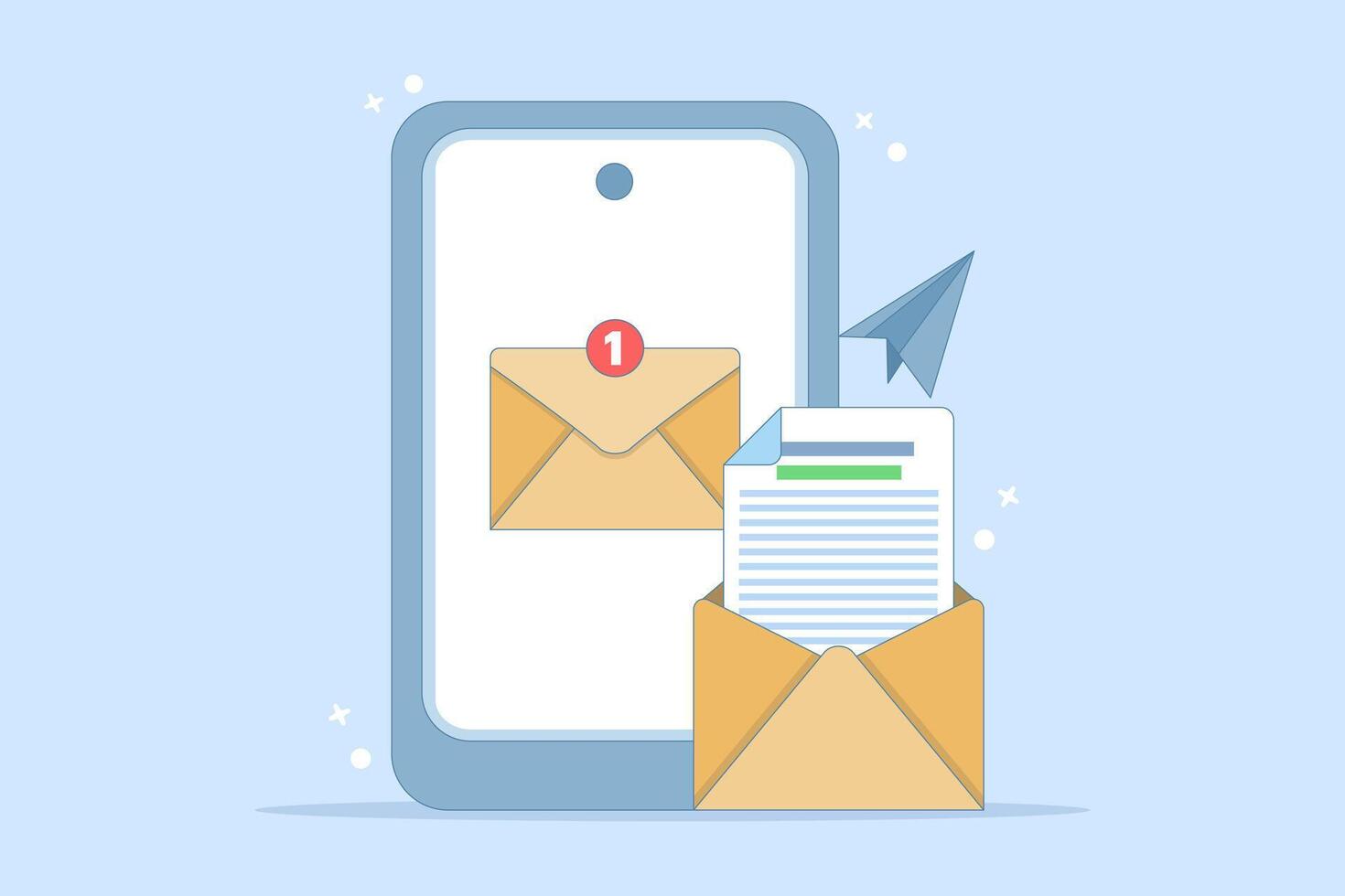 email service email reply concept. New message notification on smartphone screen. email to receive and send. mailbox message management. flat minimalist design illustration. vector