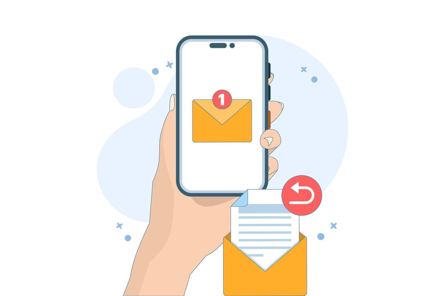 email service email reply concept. New message notification on smartphone screen. email to receive and send. mailbox message management. flat style design illustration. vector