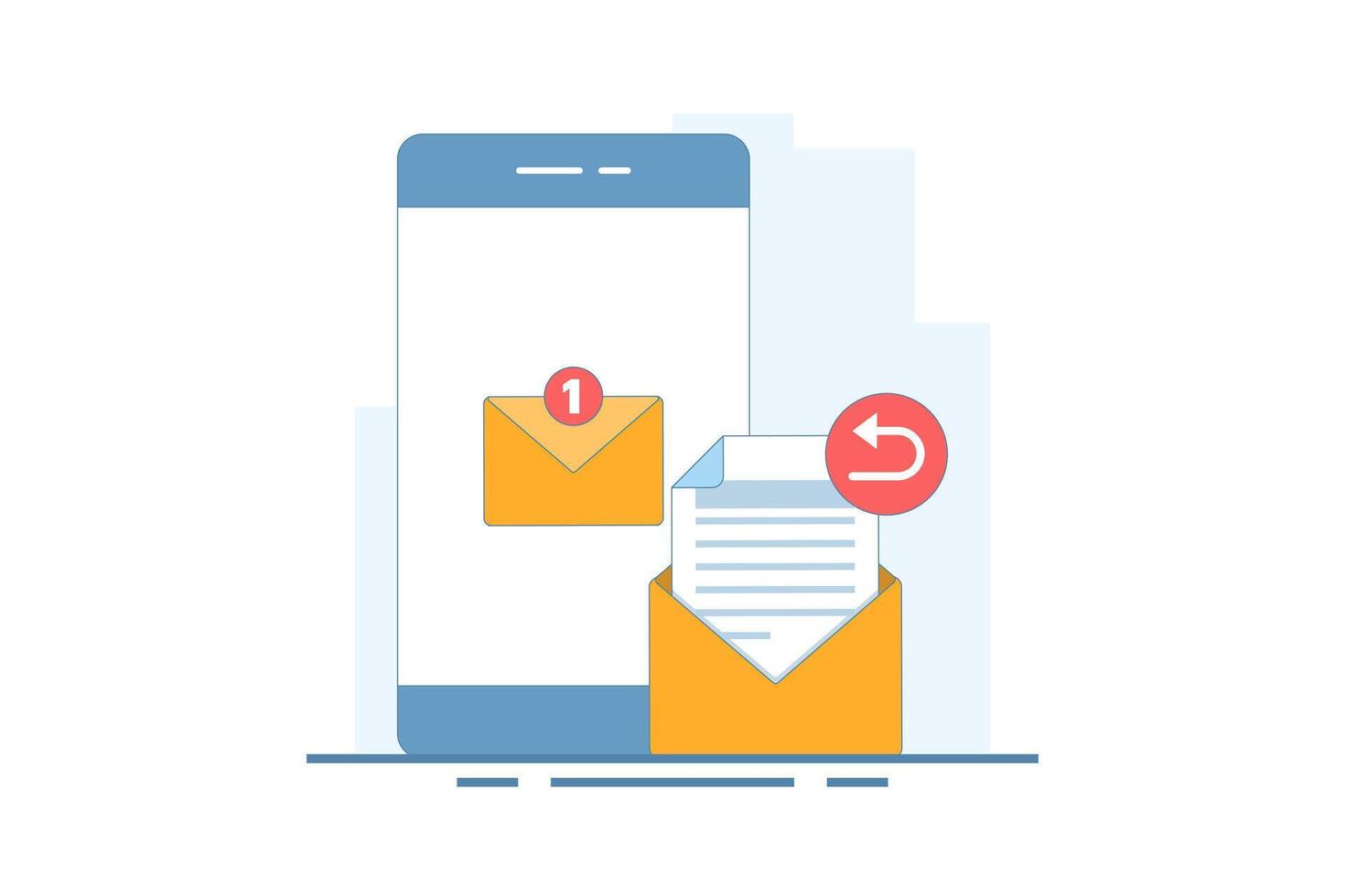 email service email reply concept. New message notification on smartphone screen. email for receiving and sending. mailbox message management. illustration in flat style. vector
