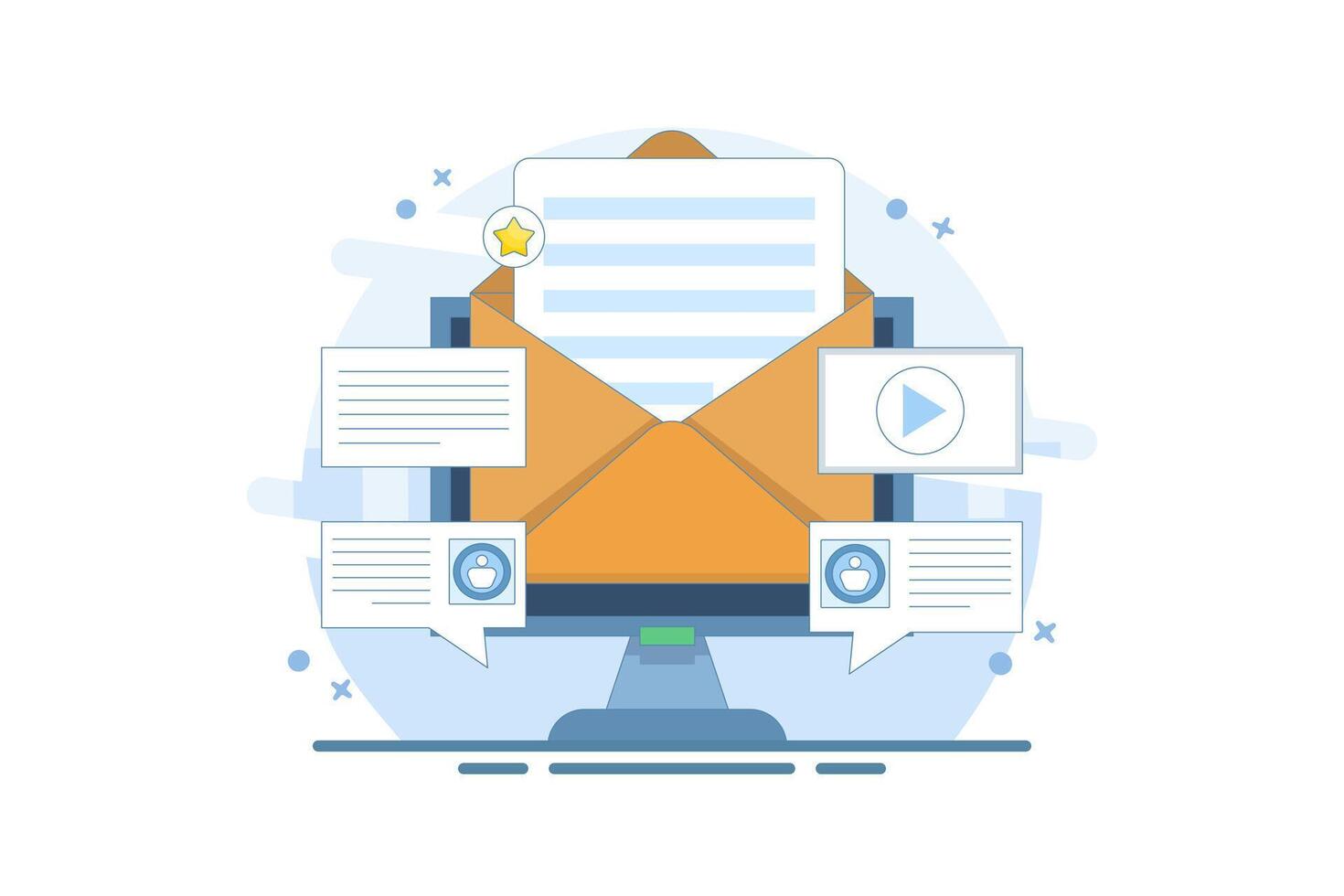 Email Message Concept for customers, Customer retention, Newsletter subscribers, Advertising campaign for customer retention. Send newsletter to email subscribers. flat cartoon design illustration. vector
