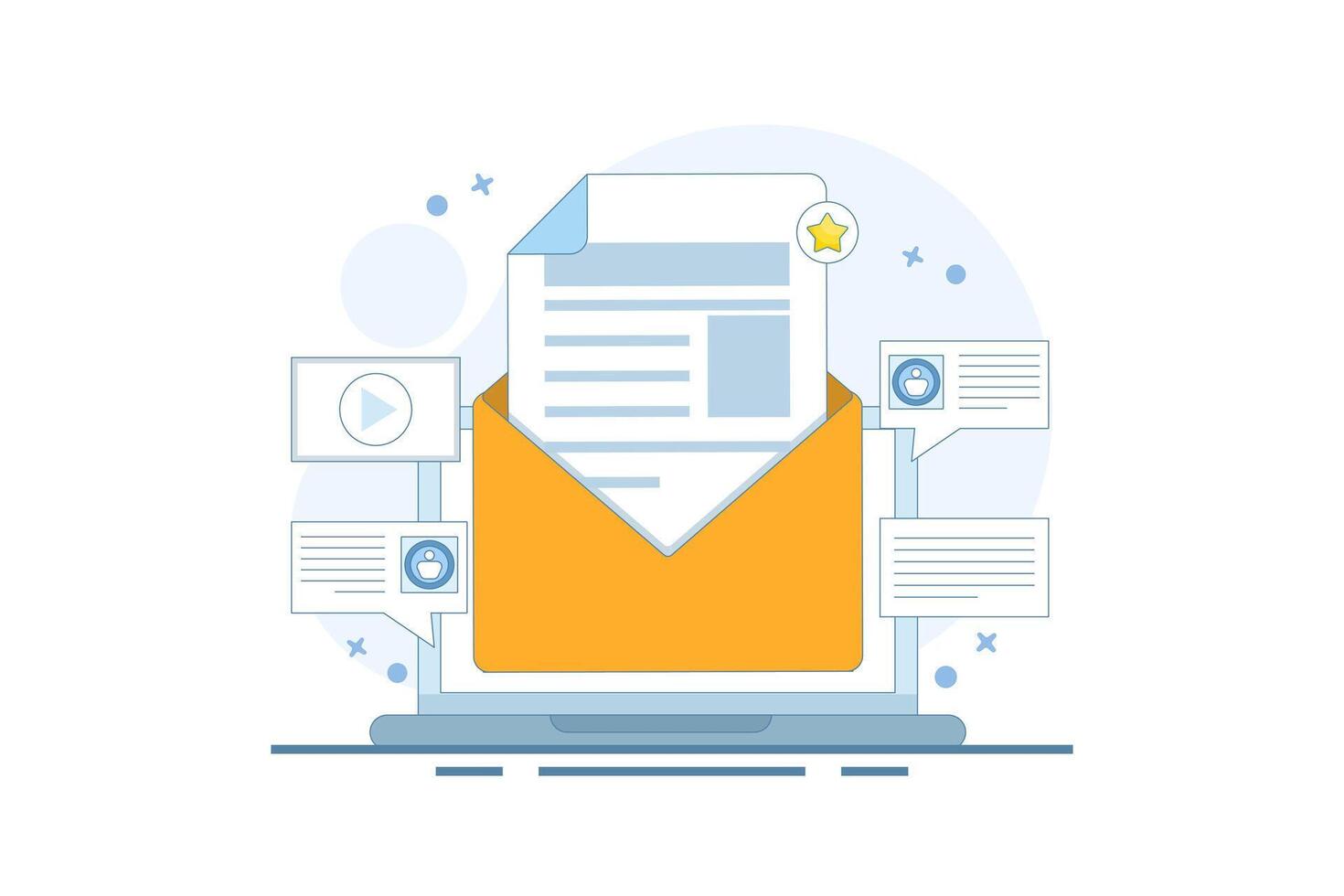 Email Message Concept for customers, Customer retention, Newsletter subscribers, Advertising campaign for customer retention. Send newsletter to email subscribers. Cartoon design illustration. vector
