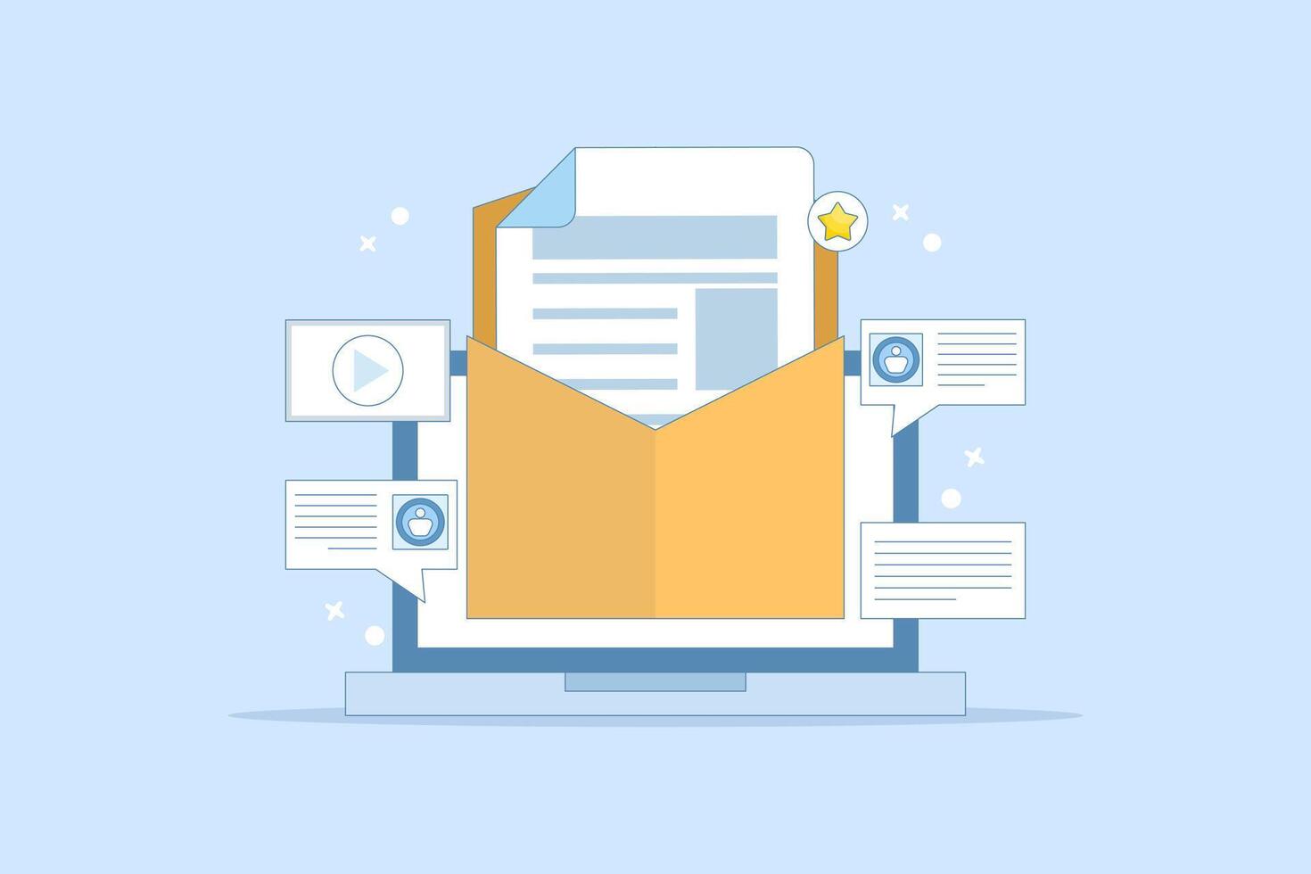 Email Message Concept for customers, Customer retention, Newsletter subscribers, Advertising campaign for customer retention. Email promotion for branding. Send newsletter to email subscribers. vector