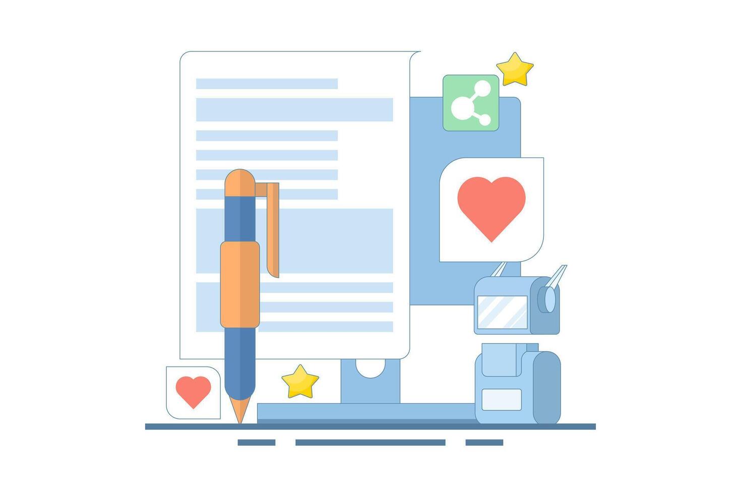 AI content writing concept, Artificial intelligence text generation, , AI content writing for blogs and websites. Content writing for websites. cartoon design in the background. vector