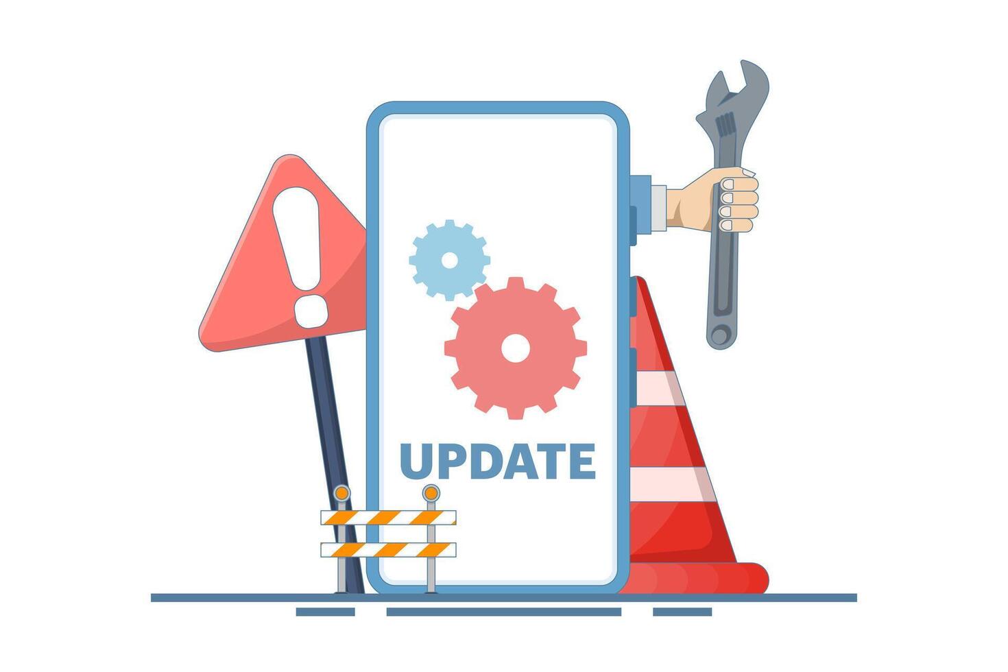 System Maintenance Concept, Smartphone Software Update Screen, Update Process, Software Installation, Operating System, Operating System Support. Flat Illustration on Background. vector