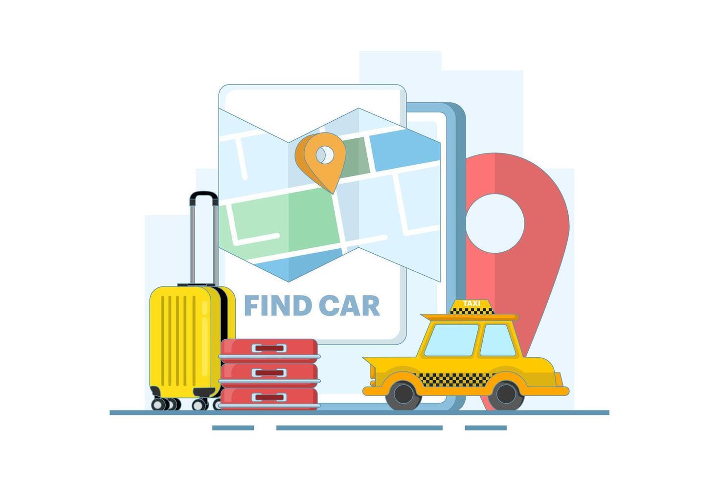 Car sharing service app concept. Book online taxi, rent and share your location with mobile app. Online taxi or rent transportation using smart phone service app. Flat design illustration. vector