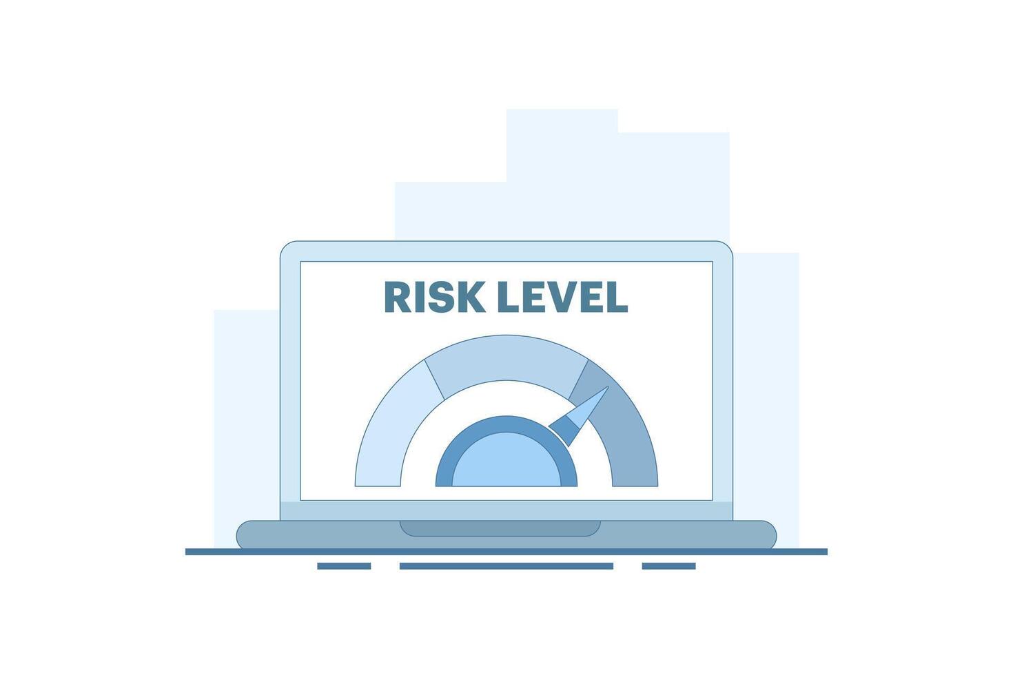 Risk Level Concept. Risk Assessment. Laptop with Risk Scale. Analyze the level of potential danger, control or limit losses. Simple Flat Cartoon Design Illustration Design. vector