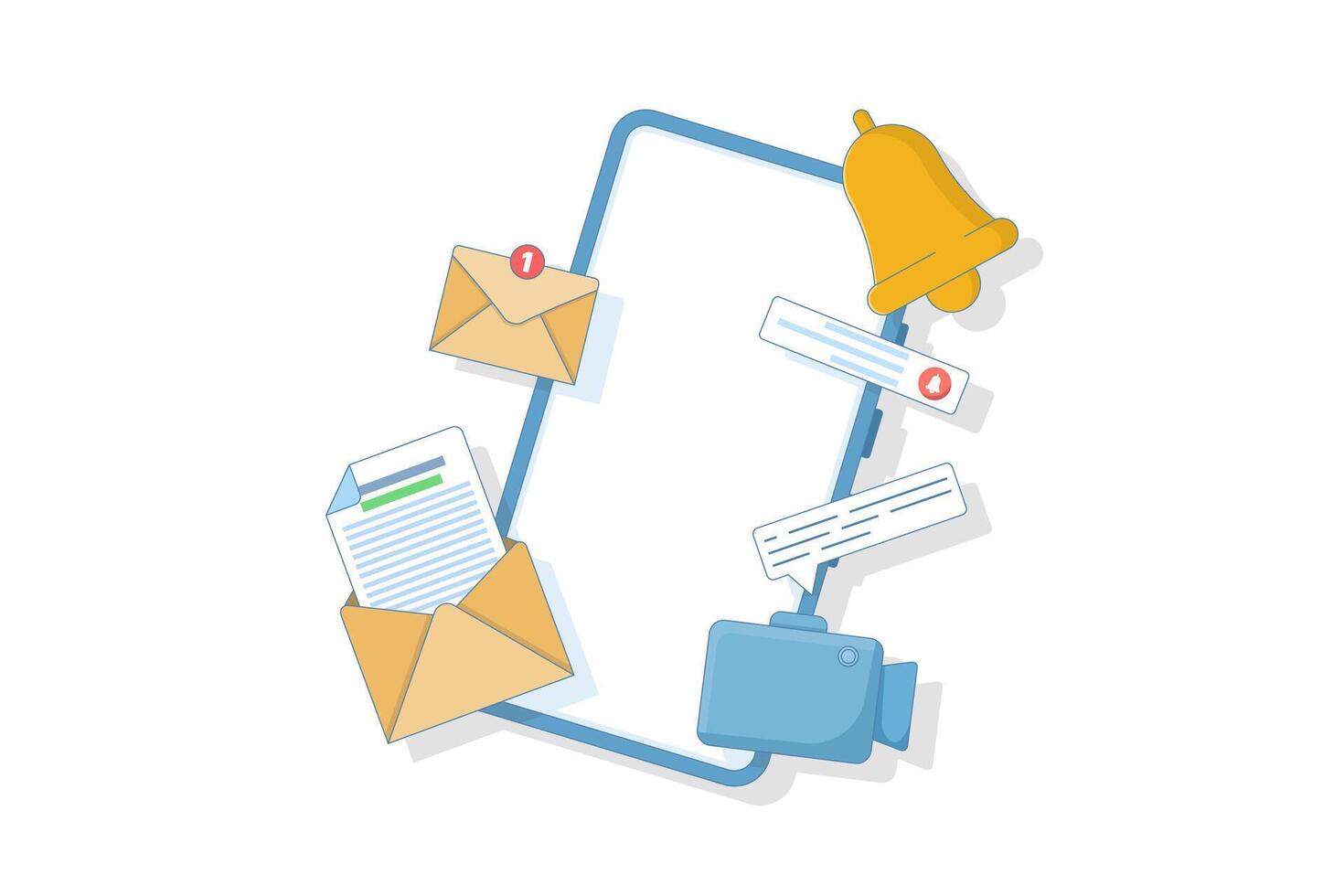 smartphone notification concept with notification message, email bell, chat, call, utility mobile app, reminder app, get notification on smartphone, flat style design illustration on background. vector