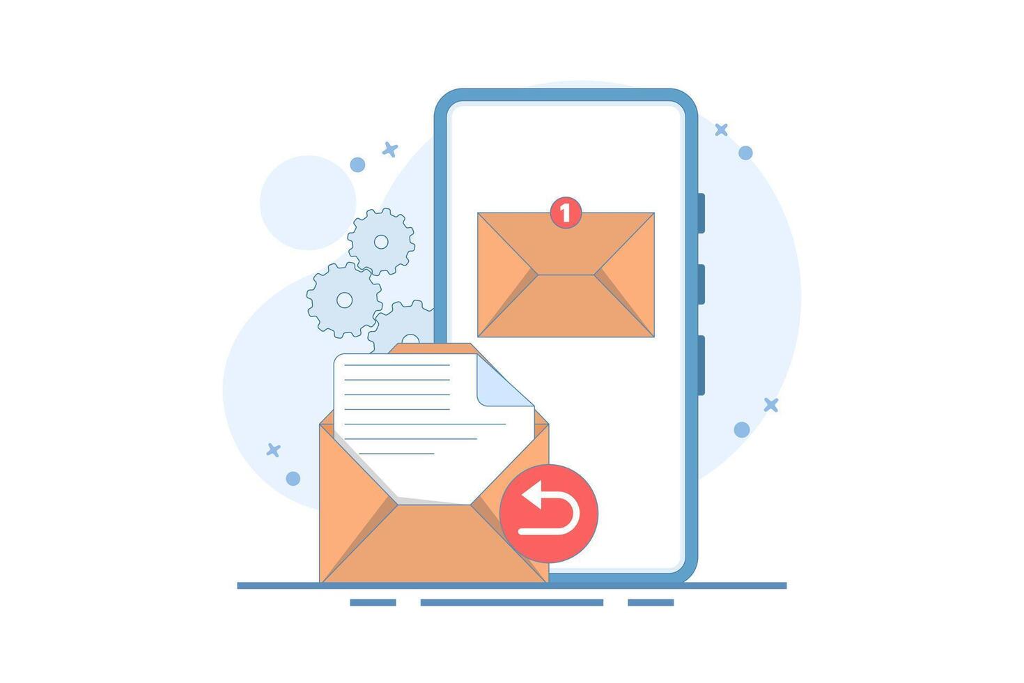 email service email reply concept. New message notification on smartphone screen. email to receive and send. mailbox message management. simple design illustration in flat style. vector