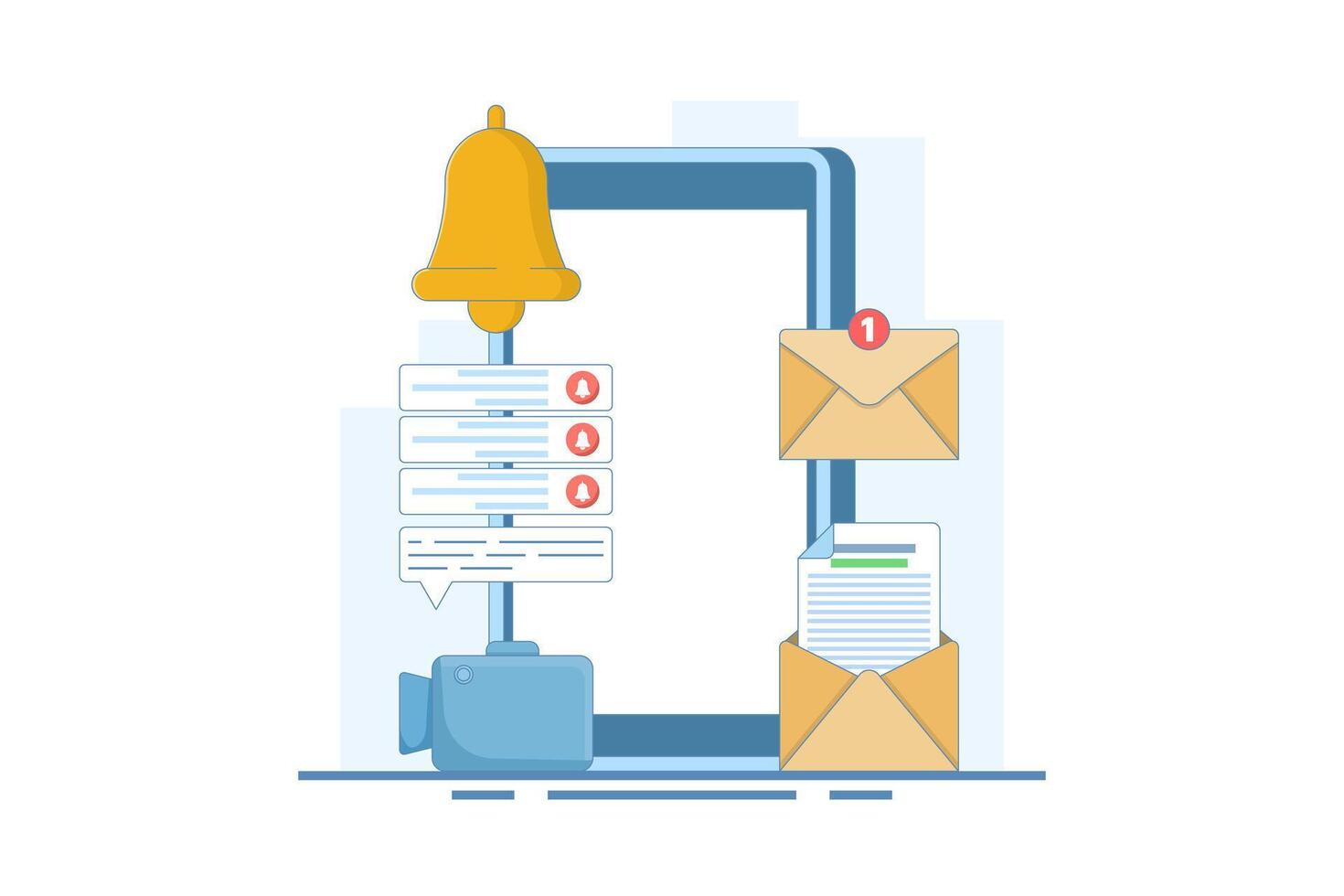 smartphone notification concept with notification message, email bell, chat, call, utility mobile app, reminder app, get notification on smartphone, flat style design illustration. vector