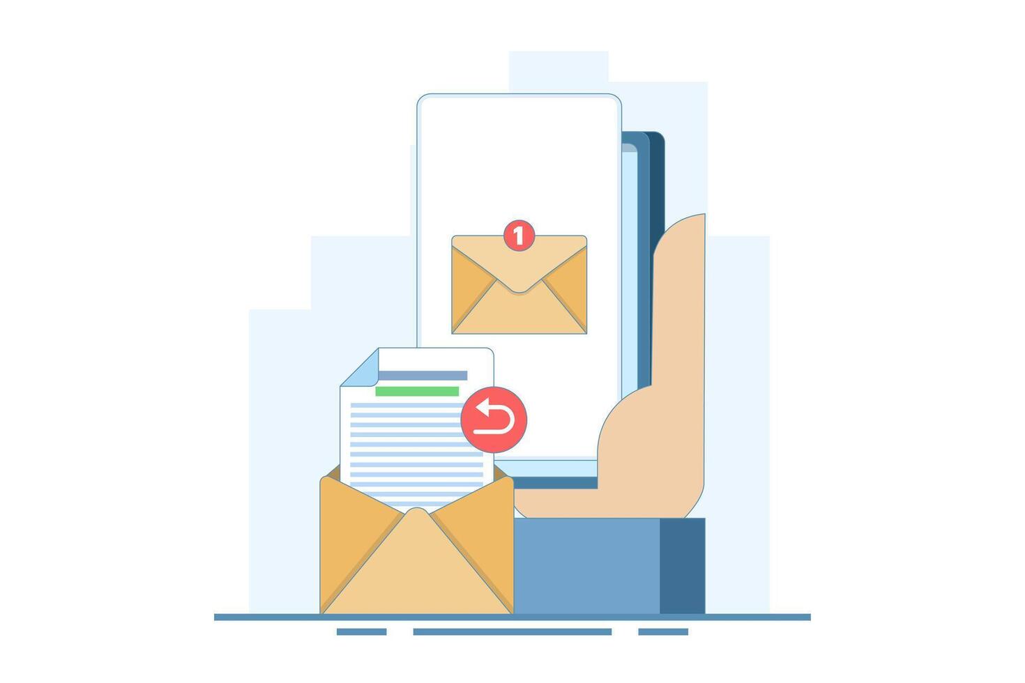 email service email reply concept. New message notification on smartphone screen. email to receive and send. mailbox message management. minimalist design illustration in flat style. vector