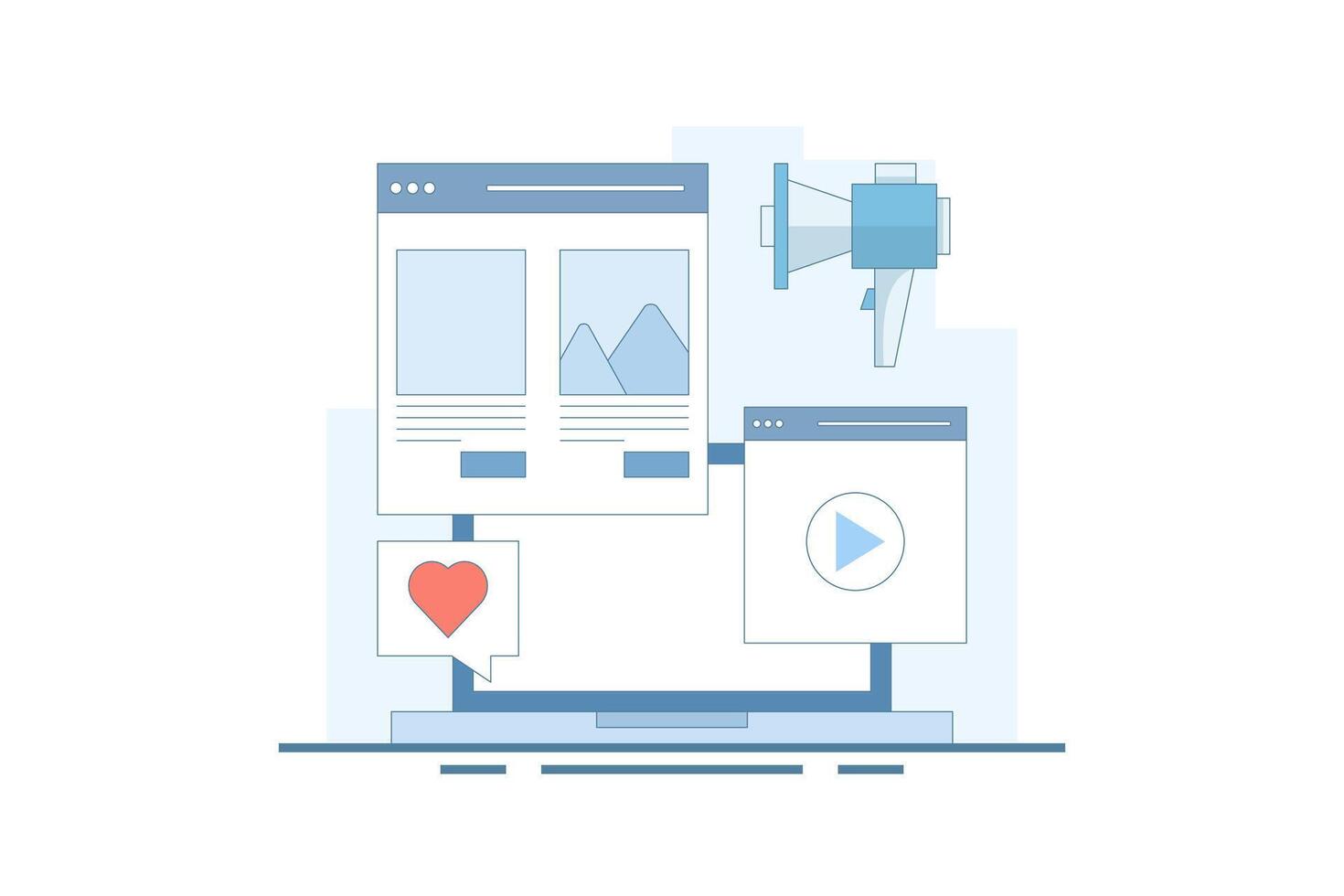 Website Marketing Concept, Digital marketing strategy, Promoting website in search engines and social media, SEO, Social media marketing vector
