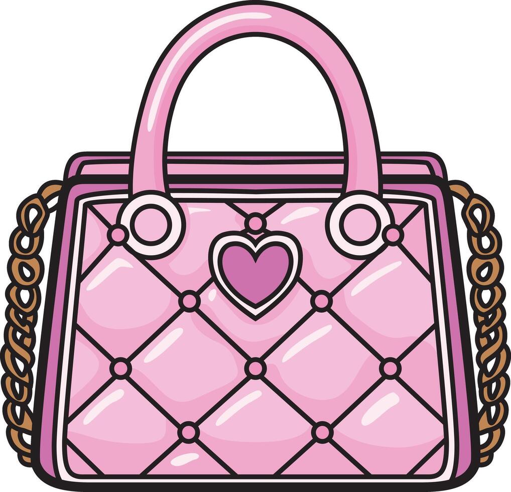 A trendy pink handbag with a heart-shaped detail, perfect for a cute and stylish look. vector