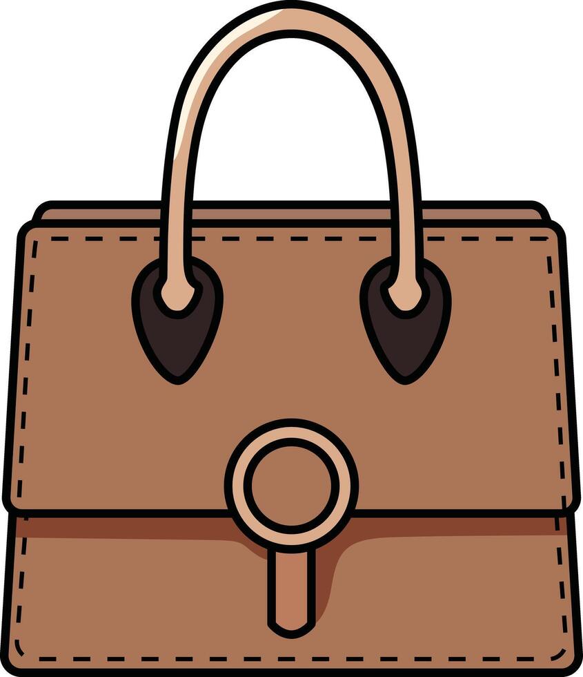 Brown structured handbag with a top handle and elegant details. vector
