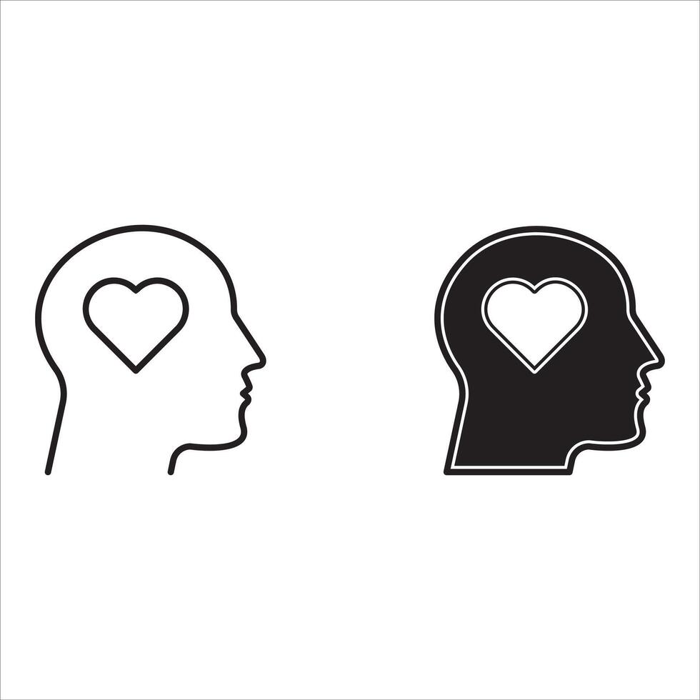 Head heart icon set.concept of love or amour good feeling and harmony with smile face, illustration on white background. vector