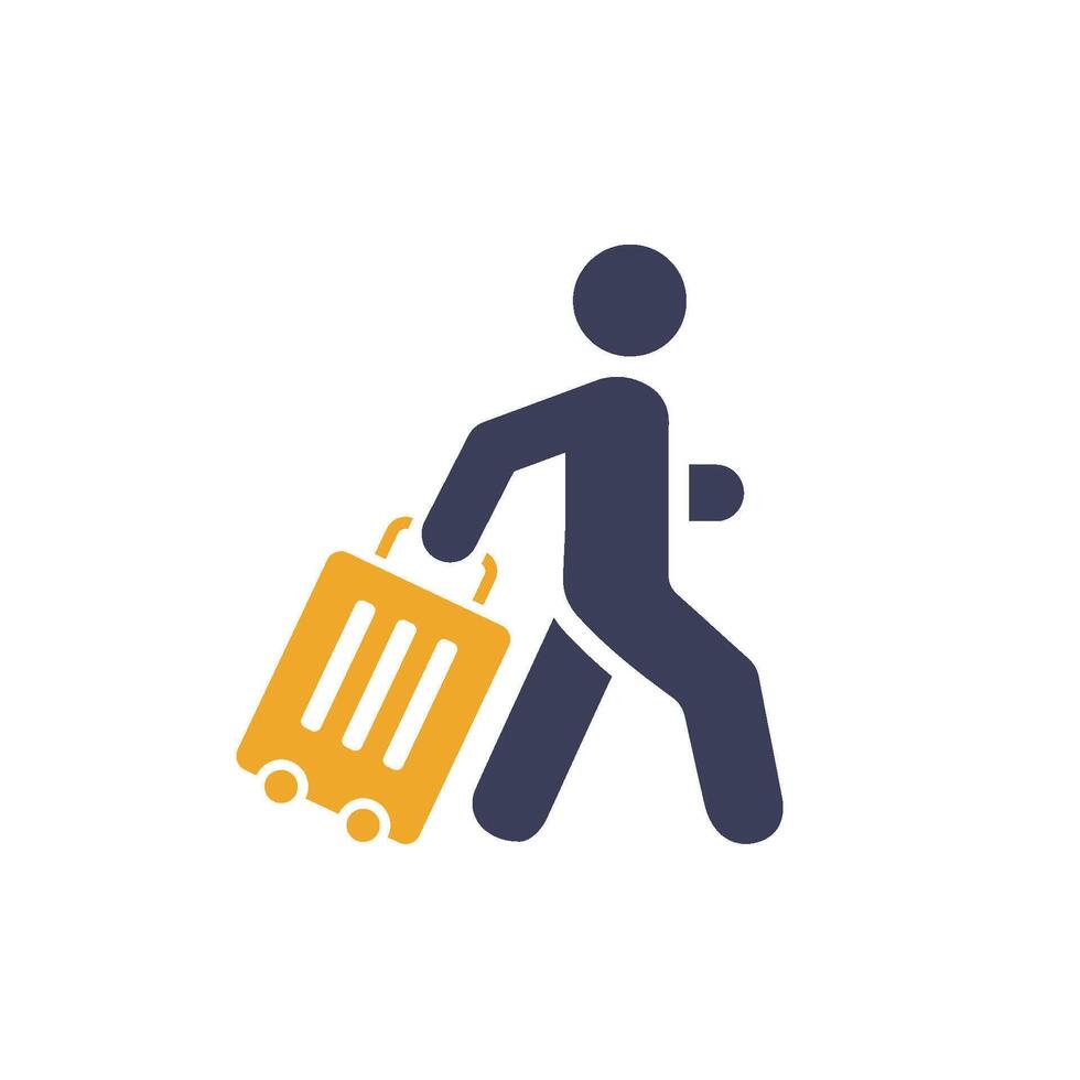 An icon depicting a cheerful traveler joyfully carrying a suitcase, which symbolizes the enjoyment of holidays and of travel experiences vector