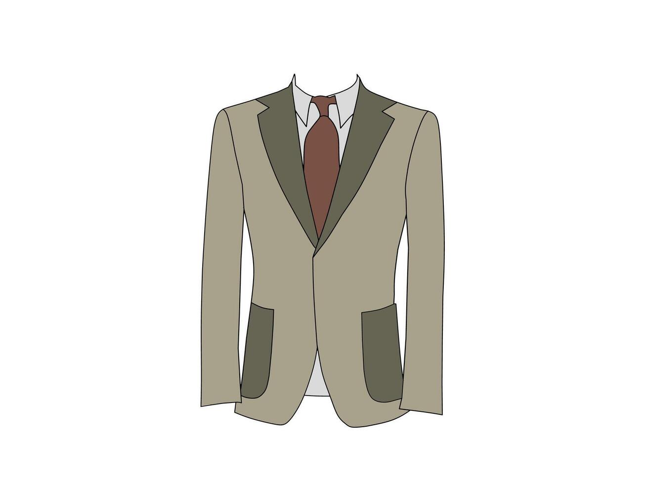 Dark green Tuxedo suit and brown tie. Men's fashion theme for formal ceremony. vector
