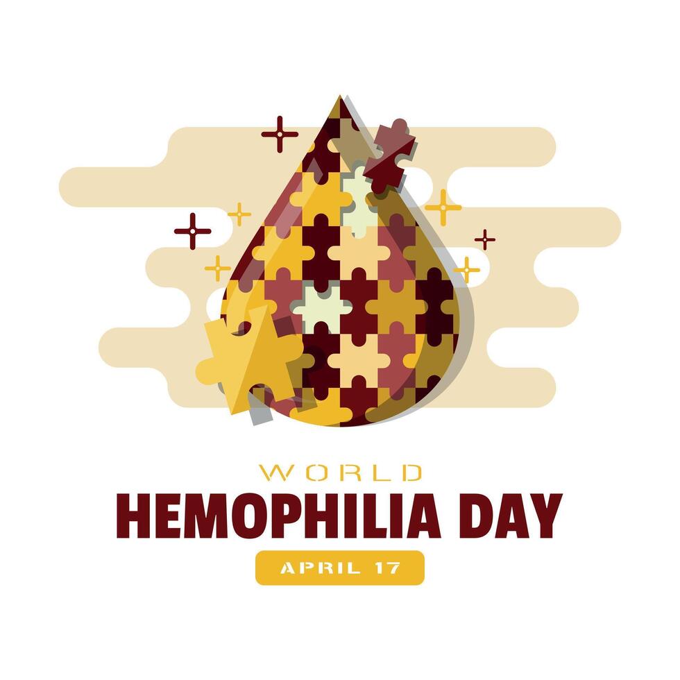 World Hemophilia Day Poster. Illustration of blood cells coming apart like a puzzle vector