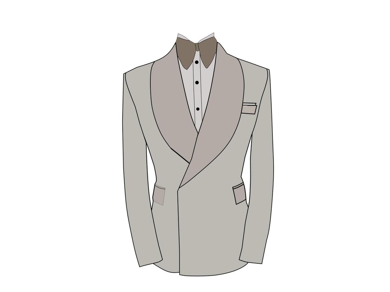 Men's light gray tuxedo suit on white background. Fashion theme fse in formal occasions such as wedor udings, business and so on. vector