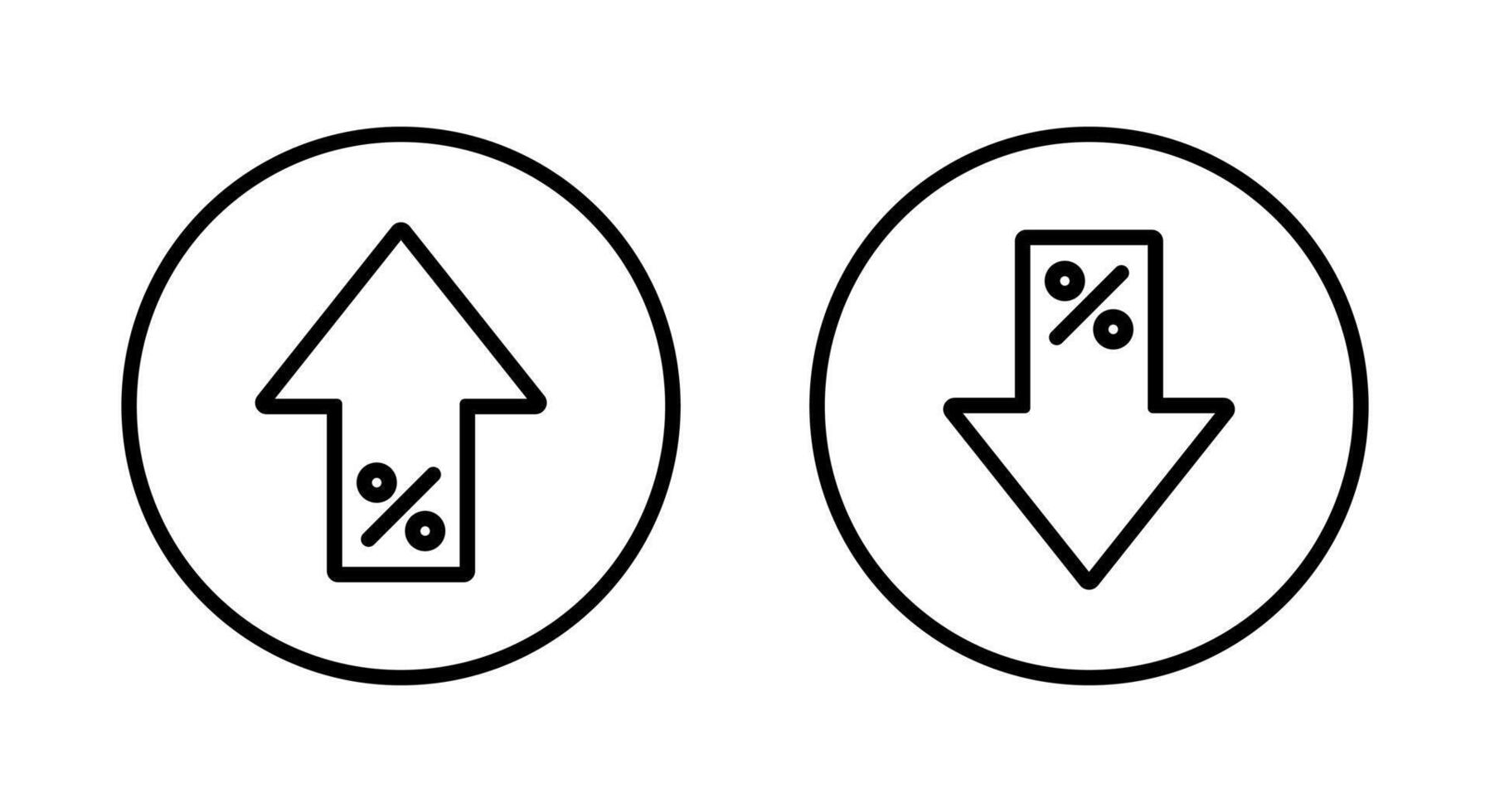 Up and down percent outline icon on circle line. Lower and higher arrow sign symbol vector