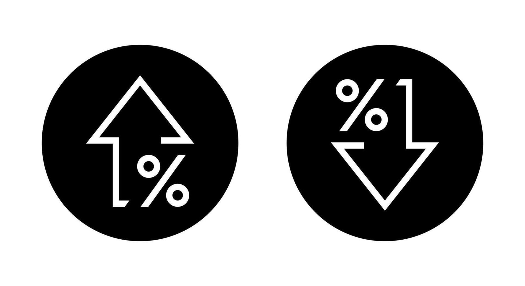 Percent arrow up and down icon on black circle. Percentage growth and decline sign symbol vector