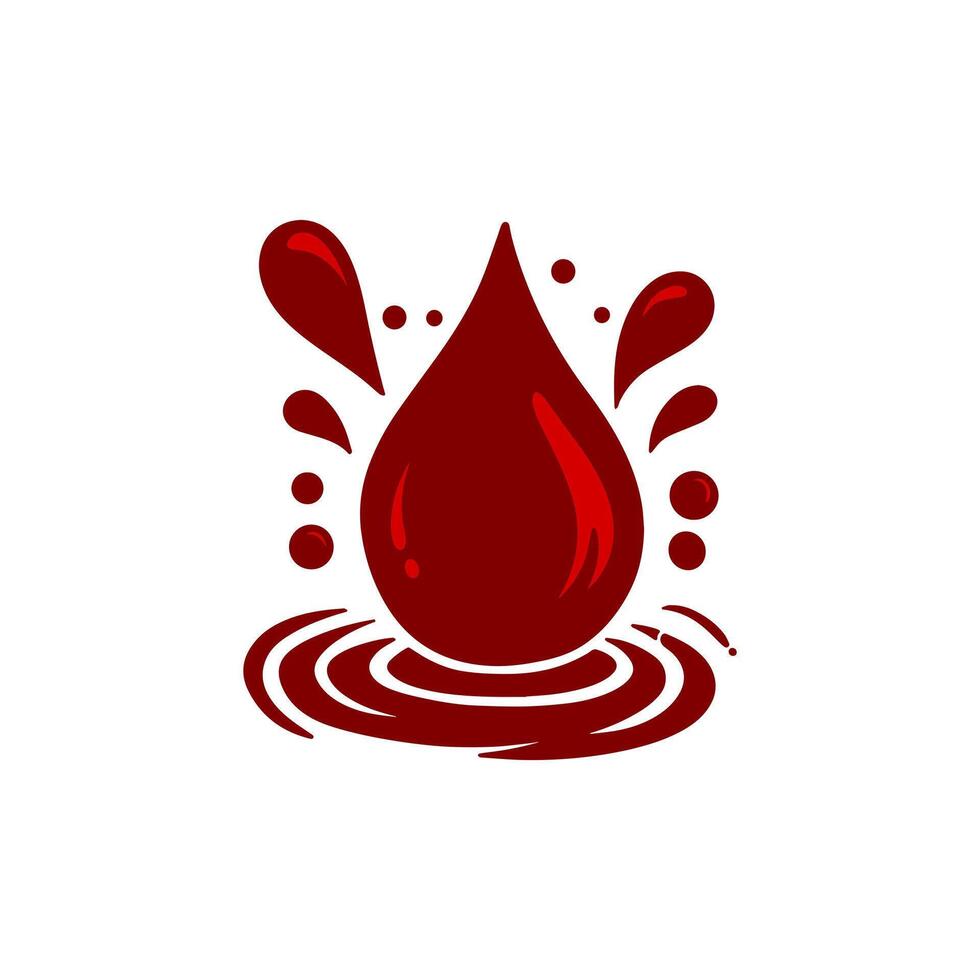 Illustration of red color blood splash with drops and ripples vector