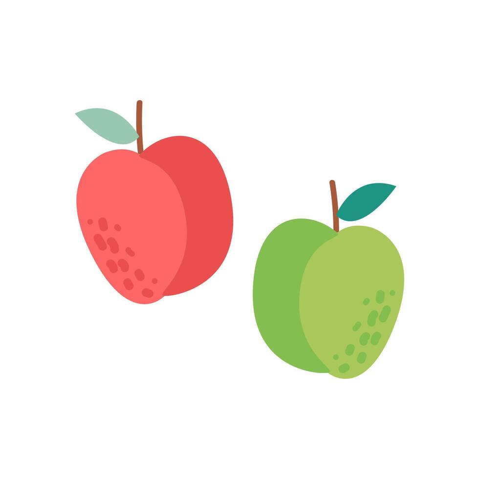 Set of red and green Apples with green leaf isolated flat design illustration vector