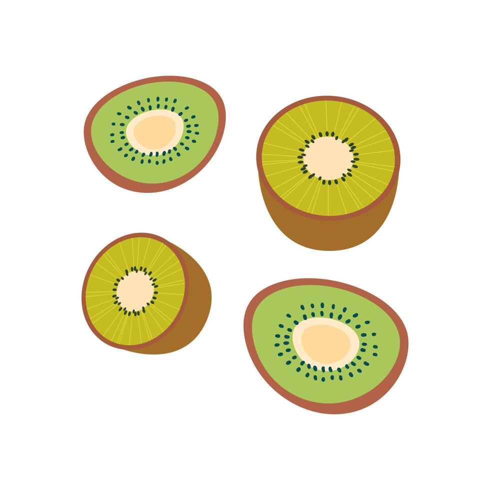 Set of fresh kiwi isolated on white background. Flat illustration vector