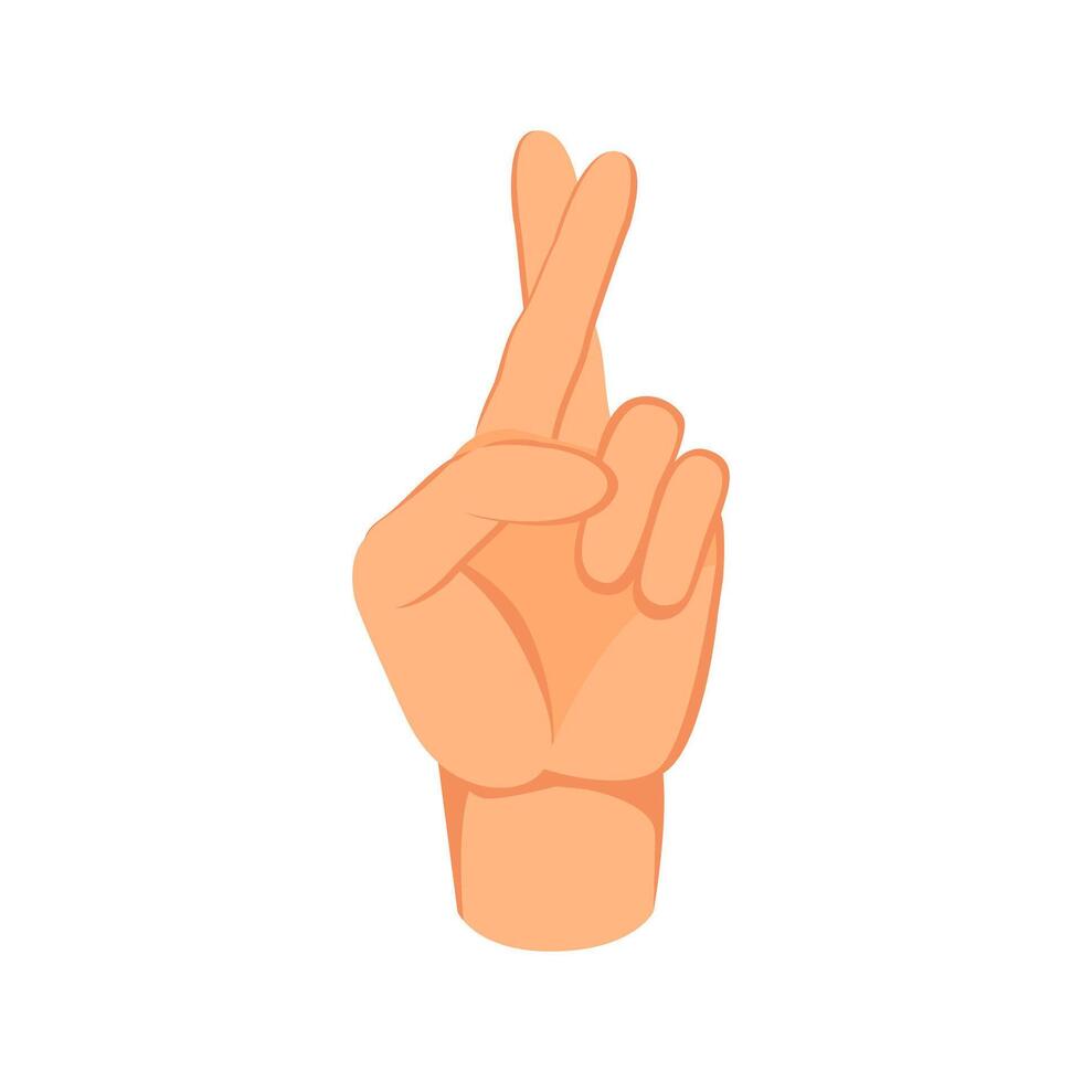 A hand with crossed two fingers luck and promise concept icon flat illustration. Cartoon arm vector