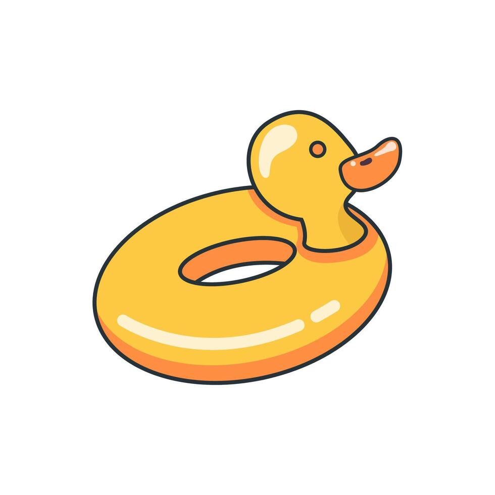 Inflatable duck float swim ring. Flat style tropical bird balloon or swimming ring toy for pool party. Vacation travel and beach leisure, resort fun and summer holidays isolated illustration vector