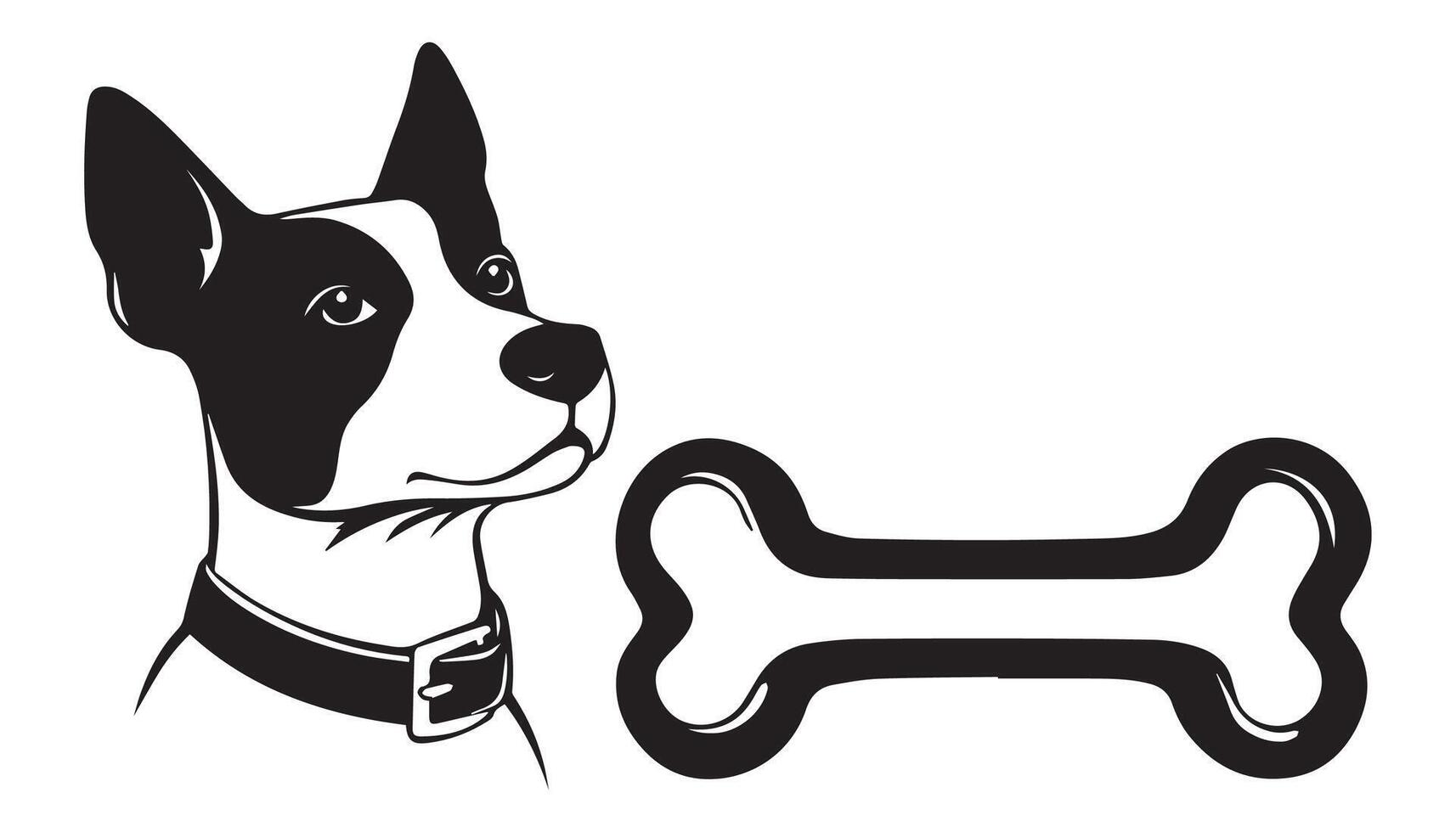 black and white dog with a bone vector
