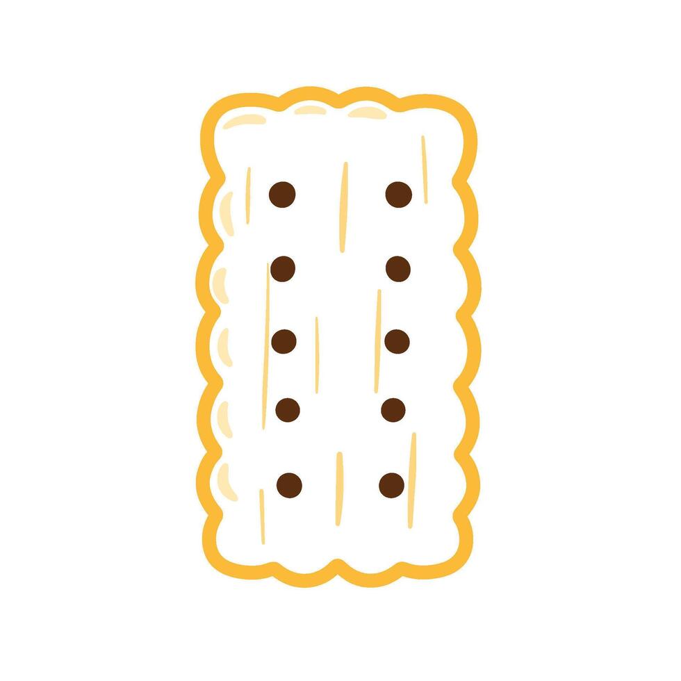 Biscuit or Cracker with Chocolate Filling in Line Art Drawing Cute Cartoon Illustration vector