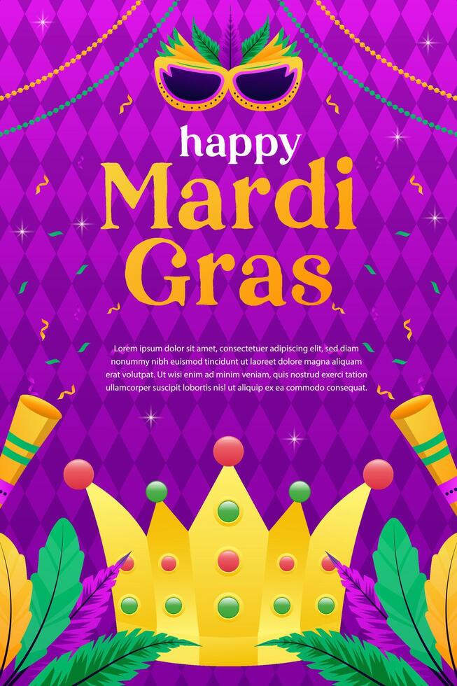 mardi gras carnival vertical banner illustration in gradient design vector