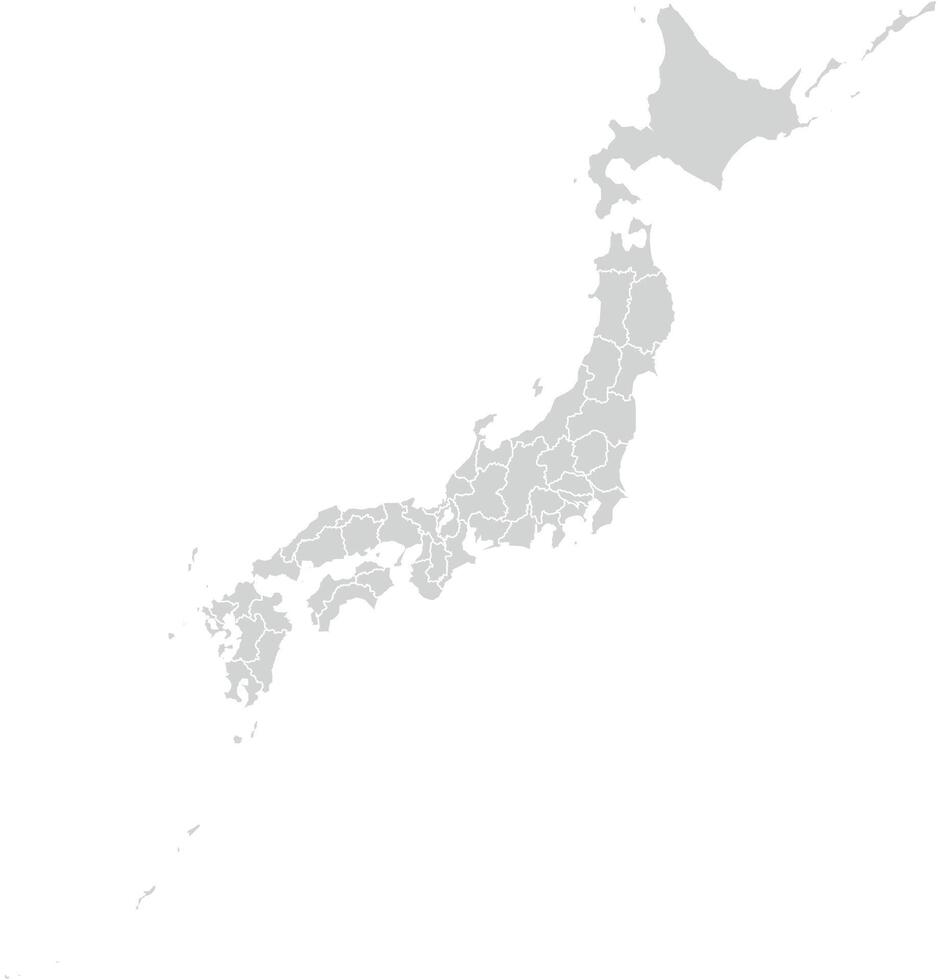 Grey with White Outline Japan Map with District Borders Asian Country vector