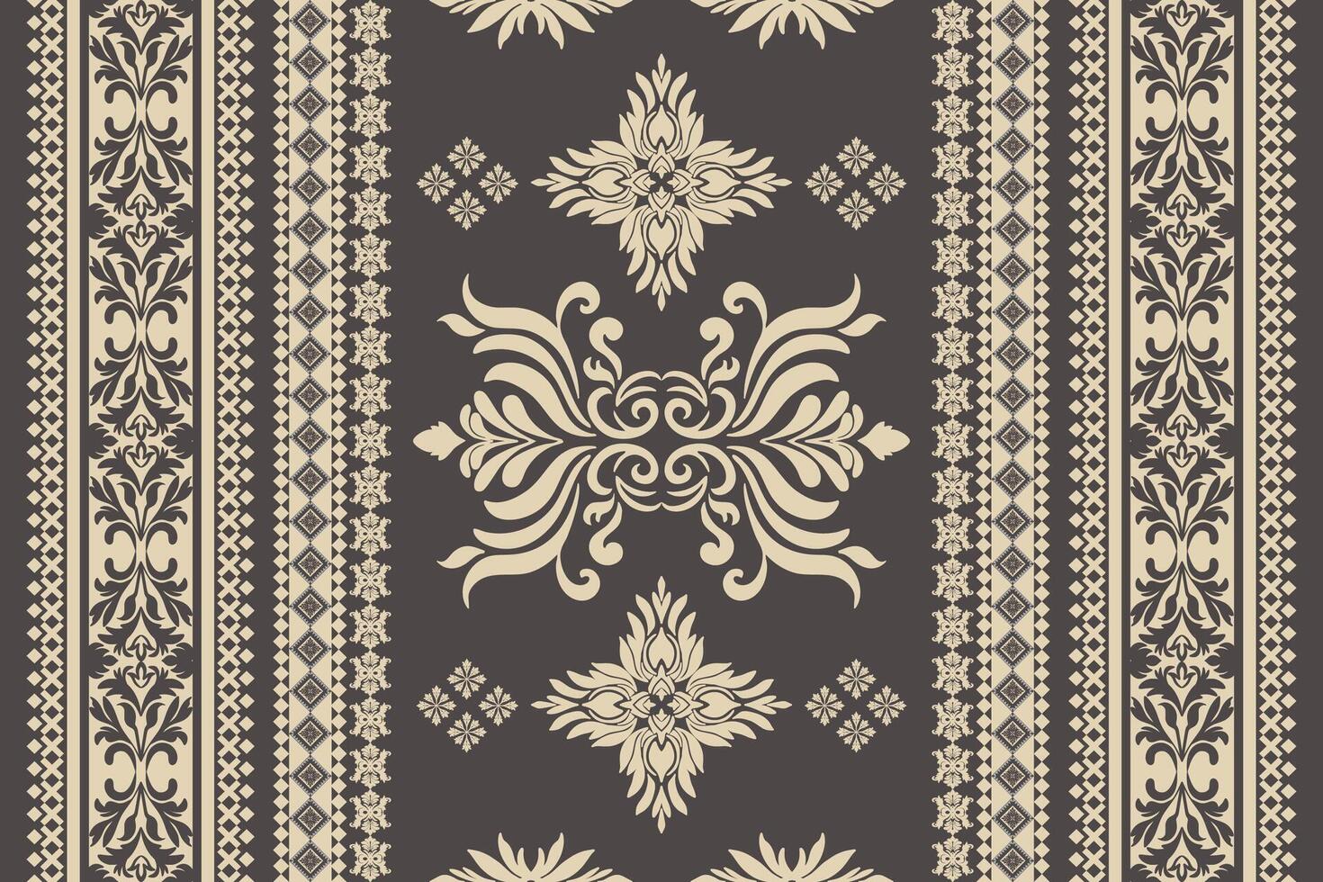 Seamless yellow and golden floral damask shape with geometric ethnic tradition pattern texture on brown and grey background vector