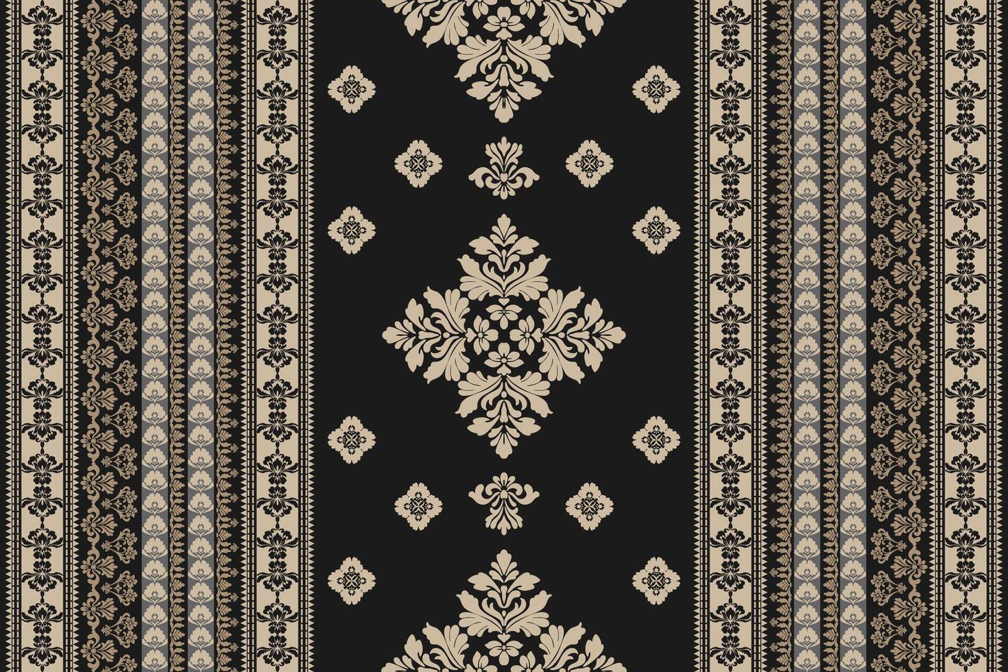 Seamless yellow and golden floral damask shape with geometric ethnic tradition pattern texture on black background vector