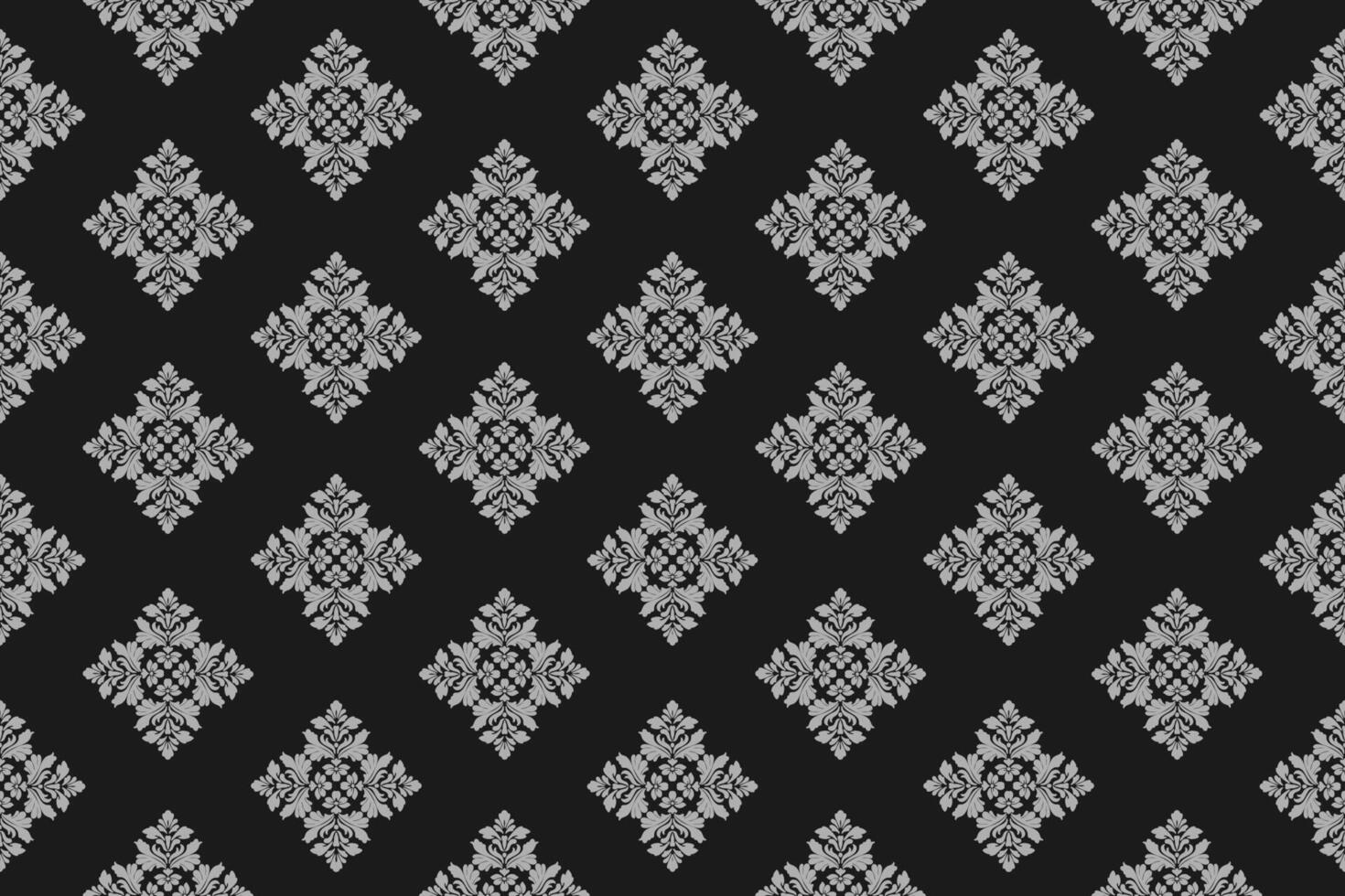 Seamless white floral damask shape with geometric ethnic tradition pattern texture on black background vector