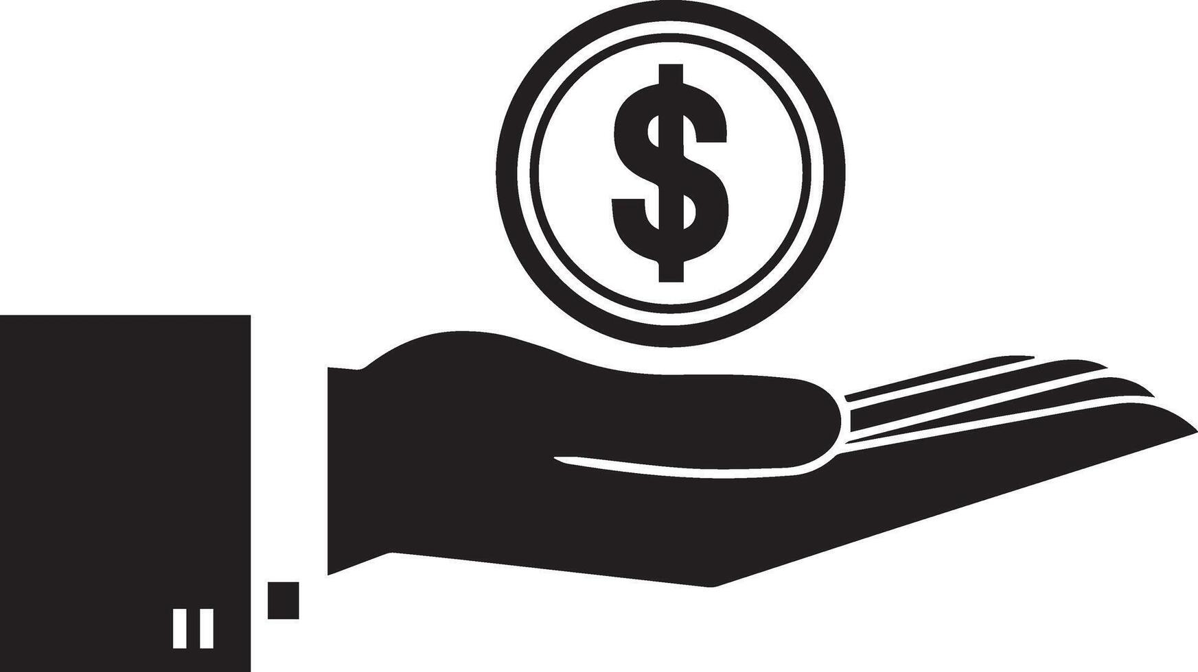 a hand holding a dollar coin and a dollar sign vector