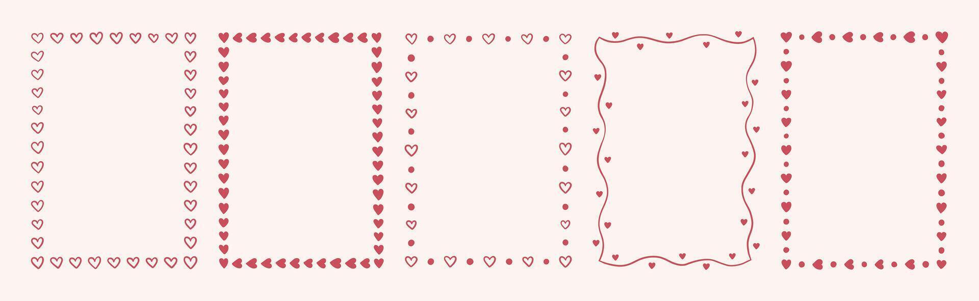 Set of heart rectangle frame. Love poster template. Doodle border in place for your text. Hand drawn design templates for Valentines day, wedding, poster, cover, postcard vector