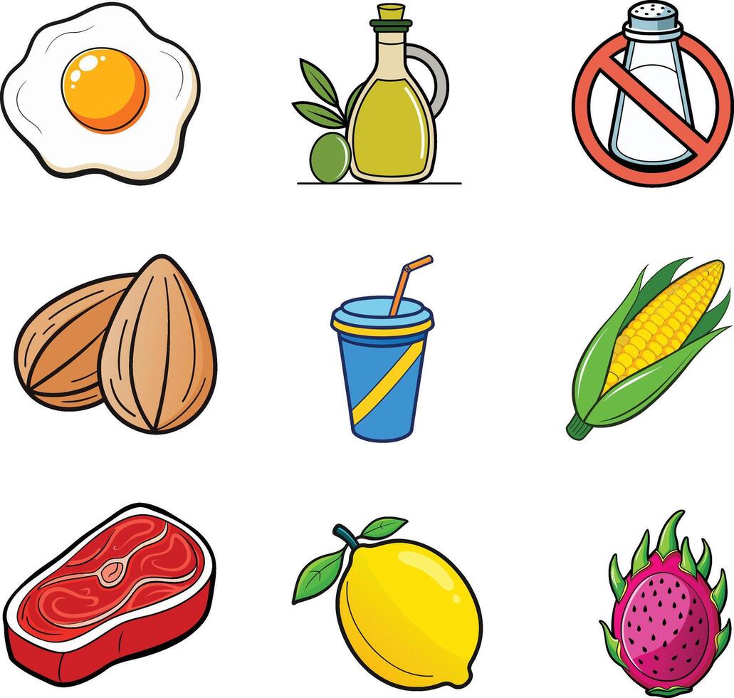 ealthy Eating Icons for Balanced Nutrition and Protein Rich Foods vector