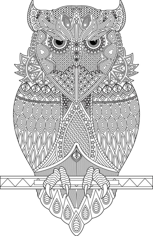 Hand Drawn Owl Coloring Page for Adults vector