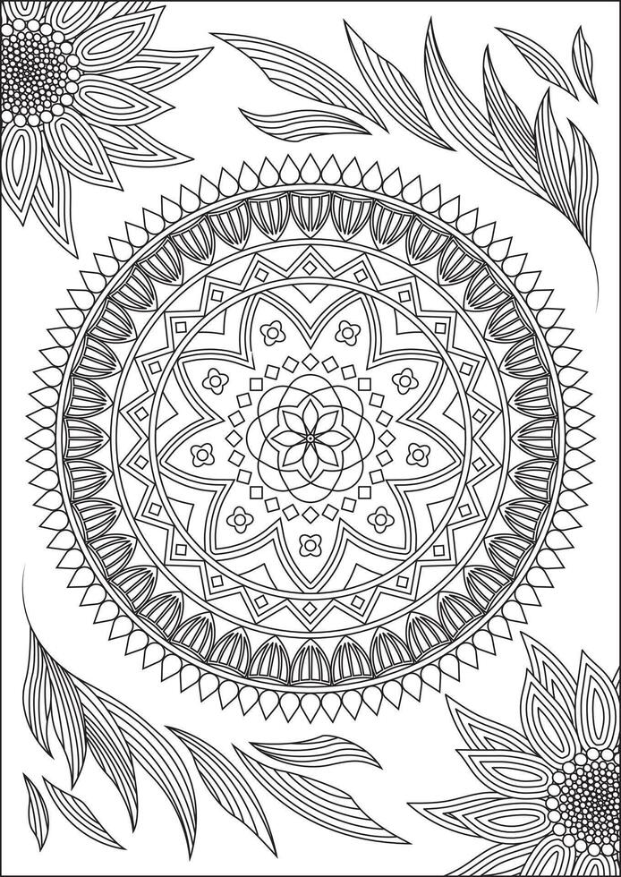 Mandala Floral For Adult Coloring Page vector