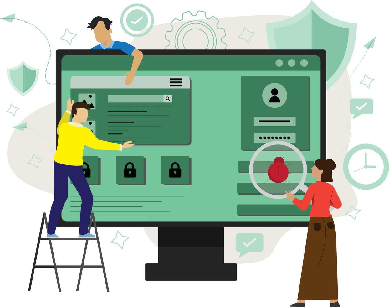 Website Development Software Security Finding Bug In Code Illustration vector