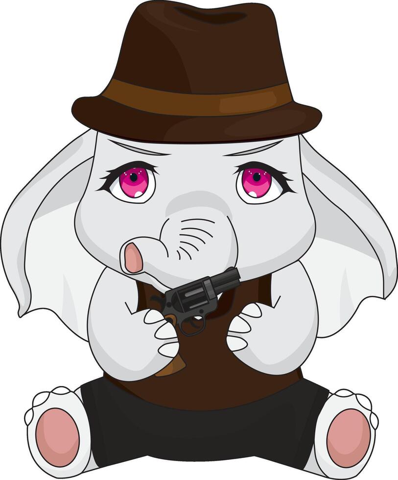 Cute Gangster Elephant With Gun Chibi Elephant Character vector