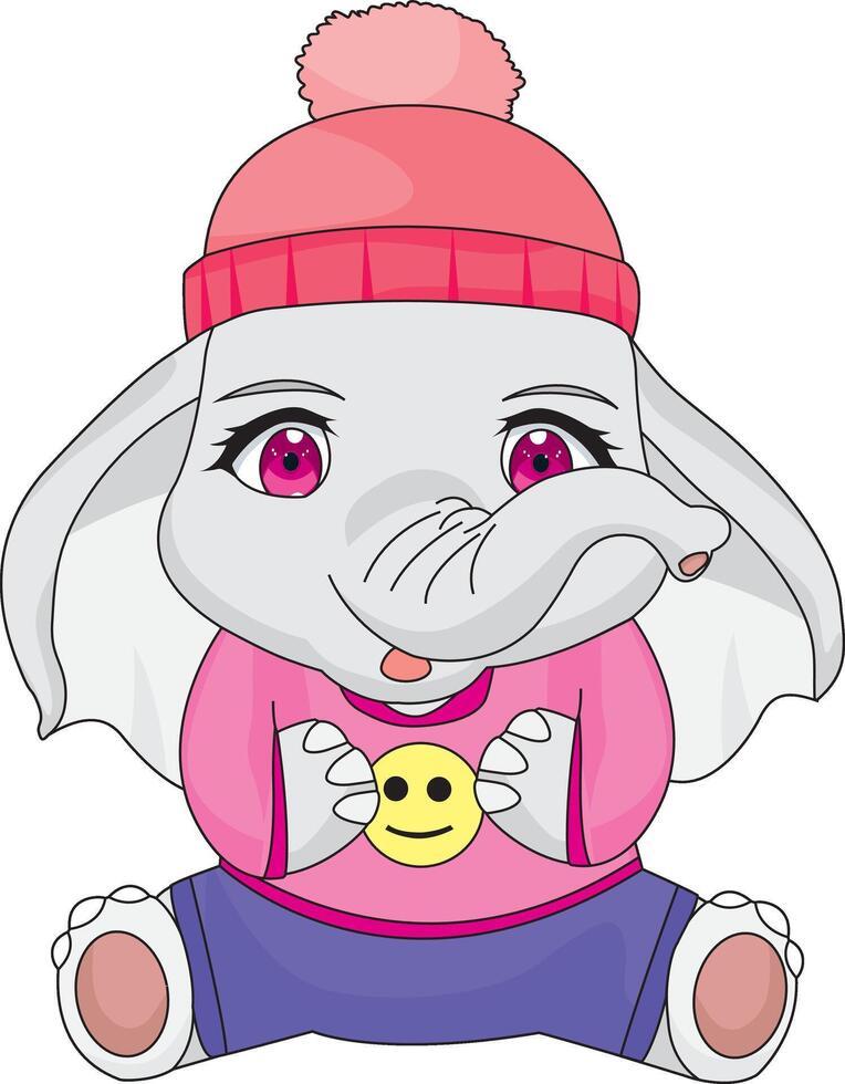 Kawaii Elephant In Winter Clothes Mascot vector