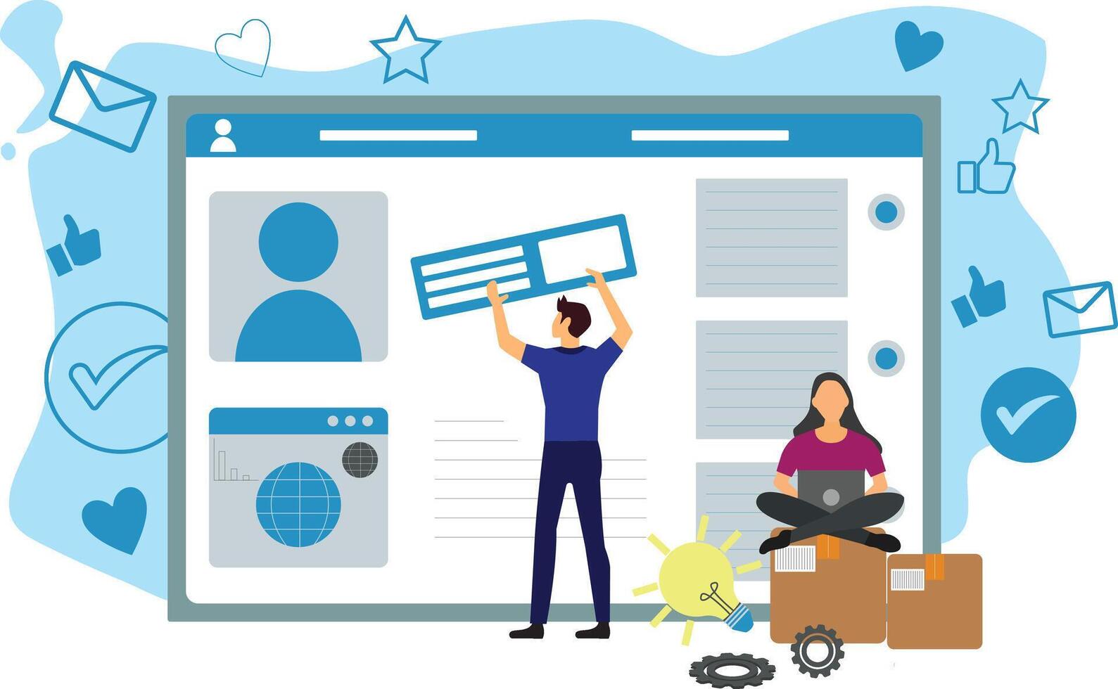 Social Media Flat Design Illustration Website Development vector